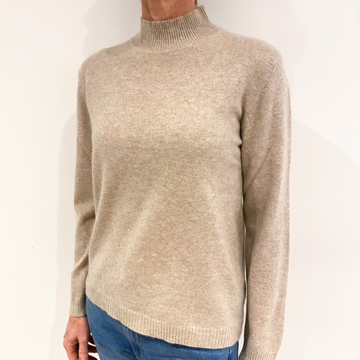 Fawn Beige Cashmere Turtle Neck Jumper Small