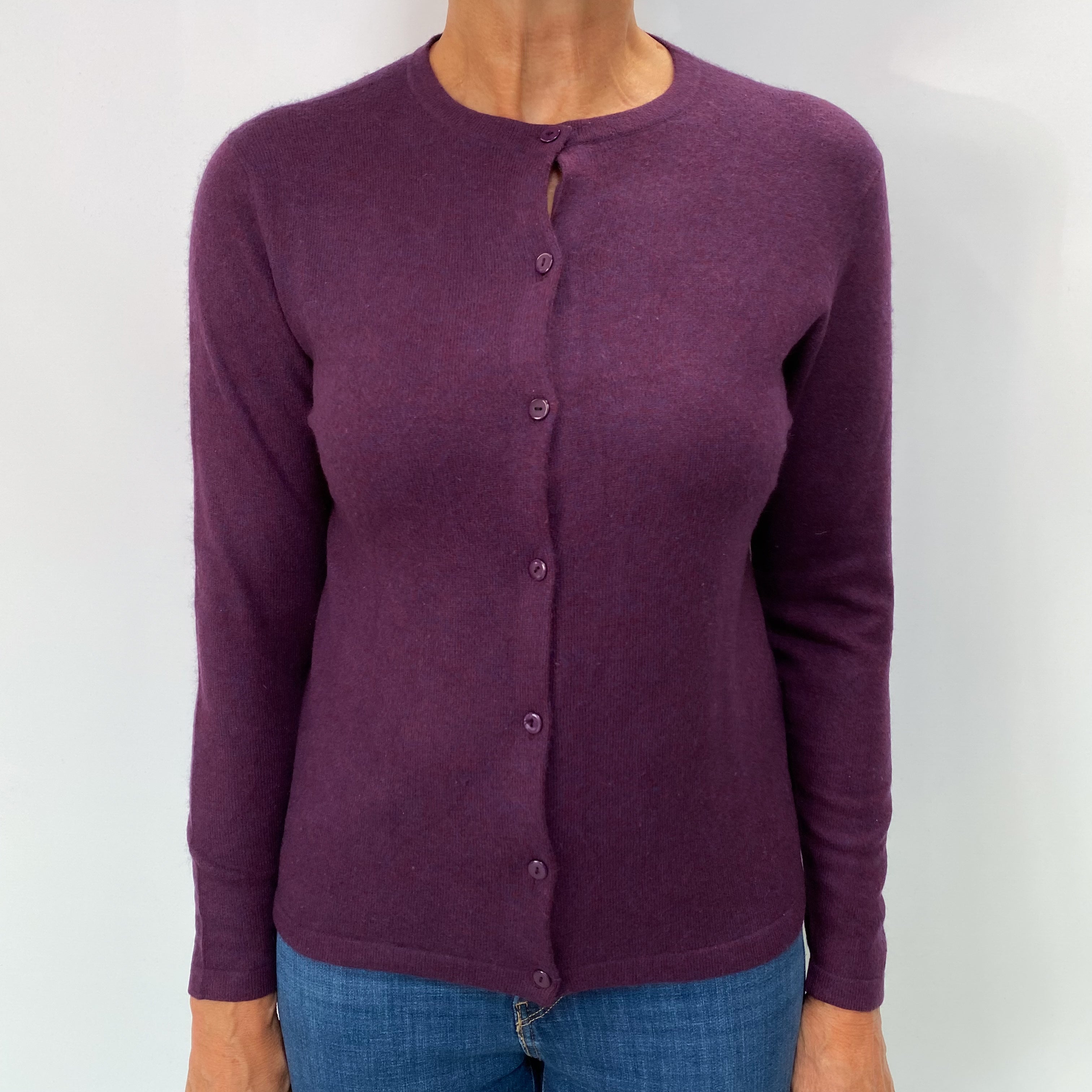 Blueberry Marl Cashmere Crew Neck Cardigan Medium