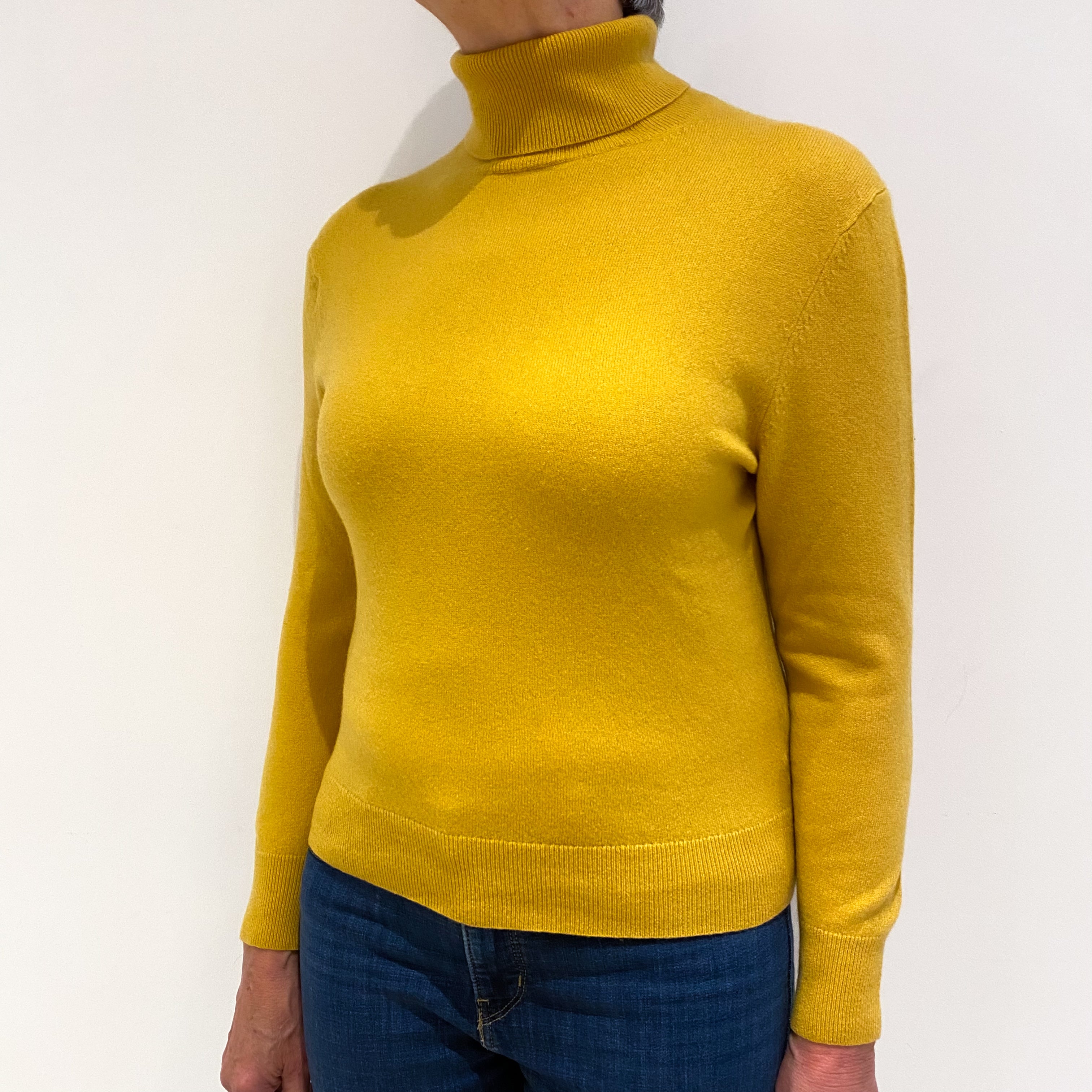 Sunflower Yellow Cashmere Polo Neck Jumper Medium