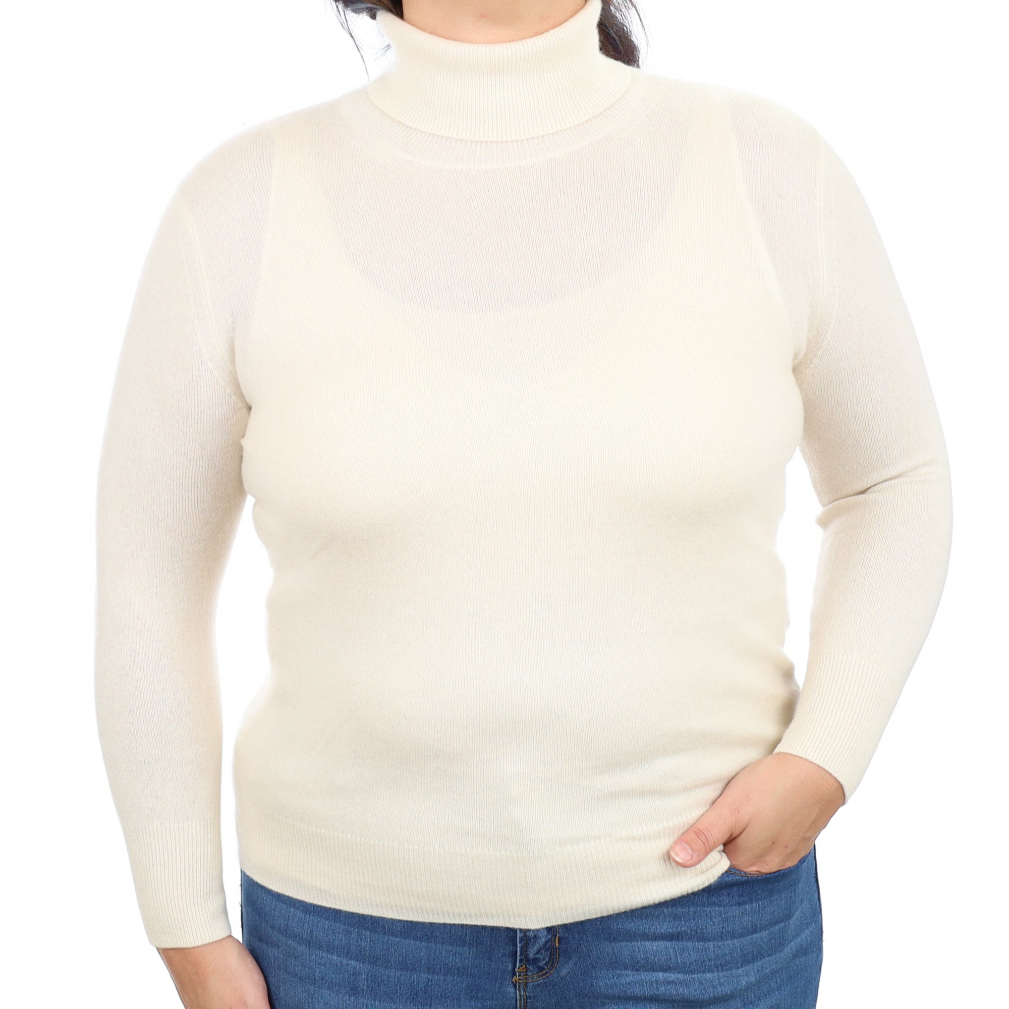 Vanilla Cream Cashmere Polo Neck Jumper Large