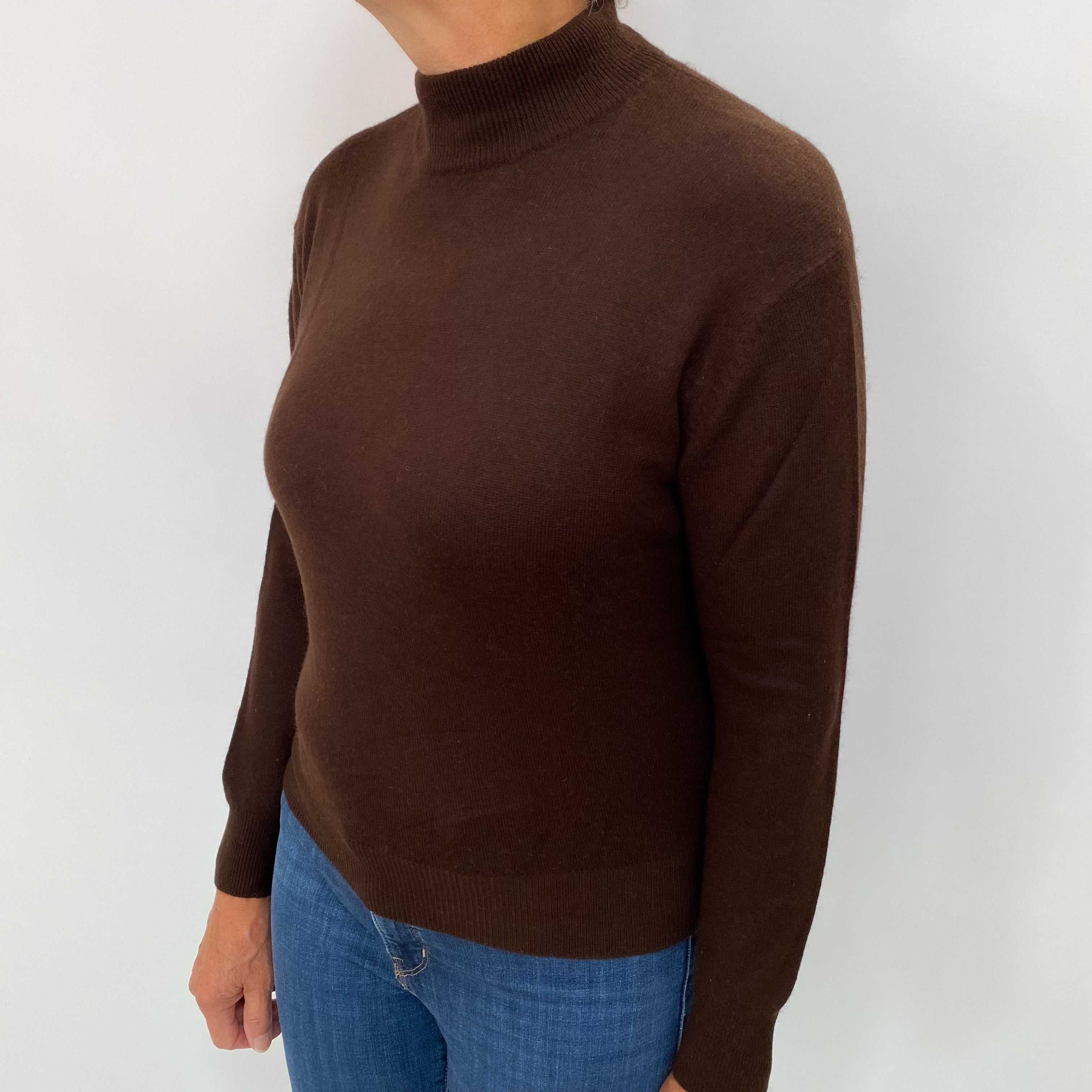 Chocolate Brown Cashmere Turtle Neck Jumper Medium