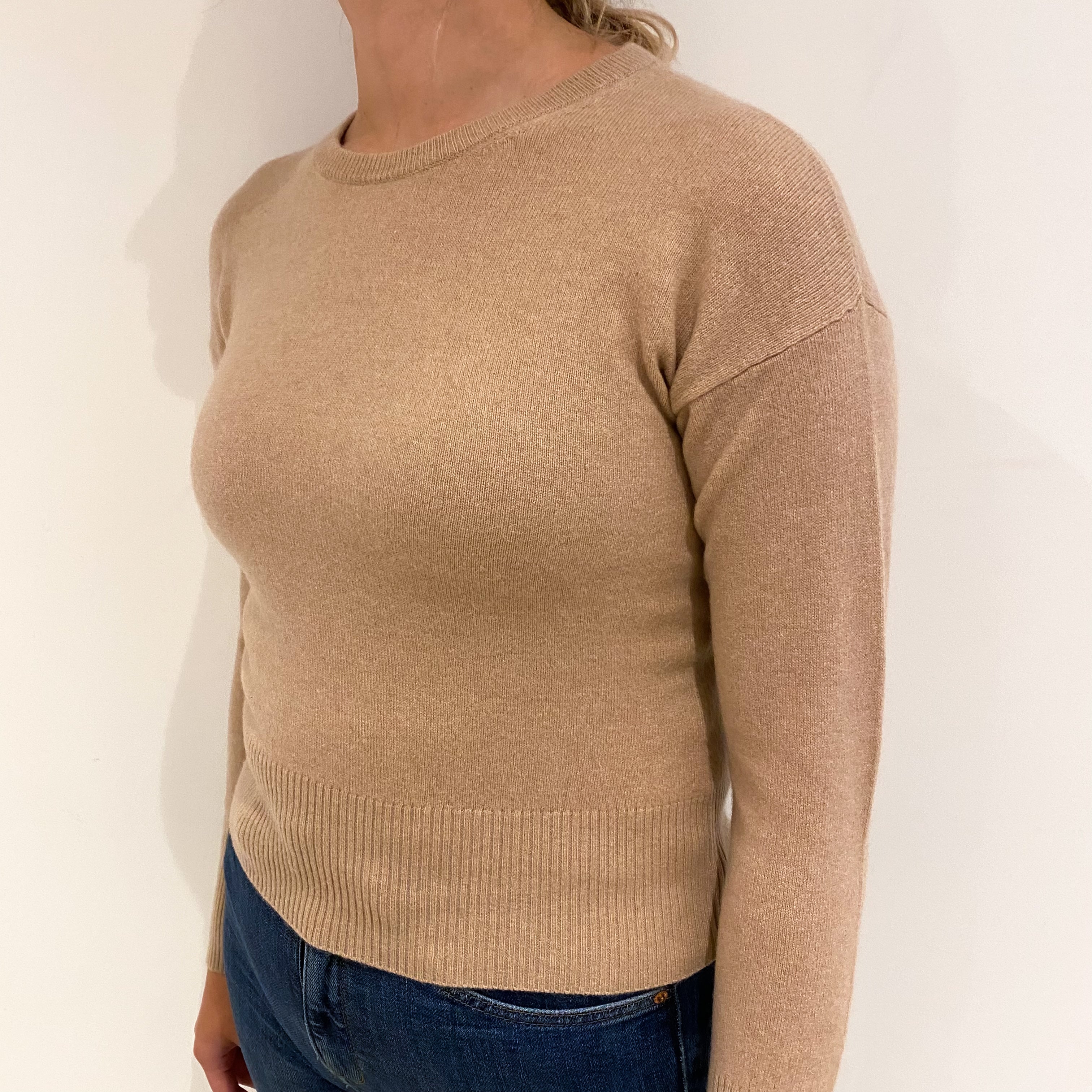 Buff Beige Cashmere Crew Neck Jumper Small