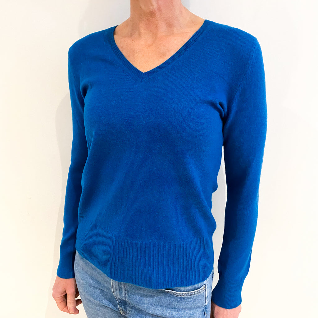 Teal Blue Cashmere V Neck Jumper Small