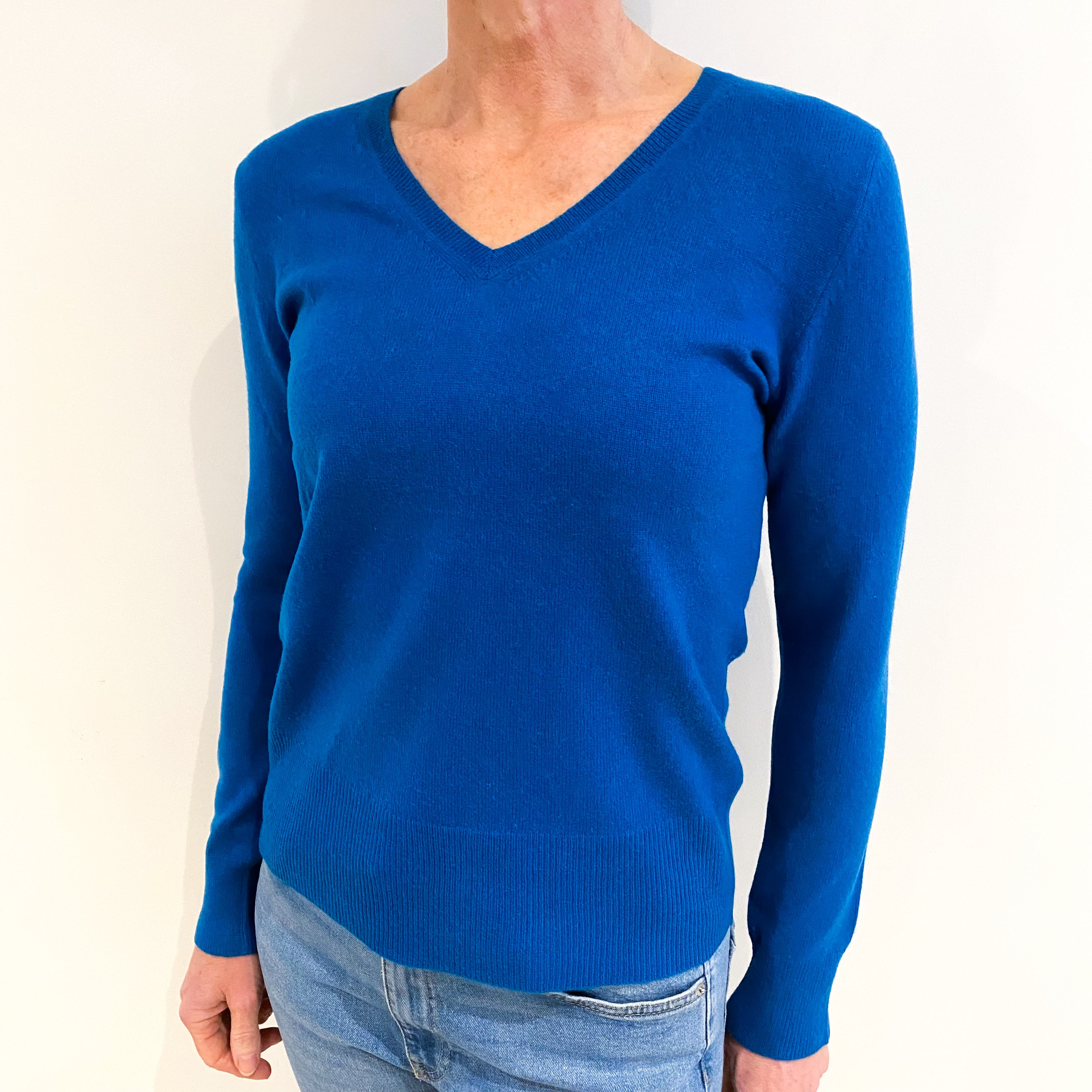 Teal Blue Cashmere V Neck Jumper Small