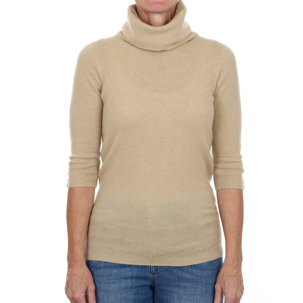 Beige Cashmere Polo Neck Jumper Small