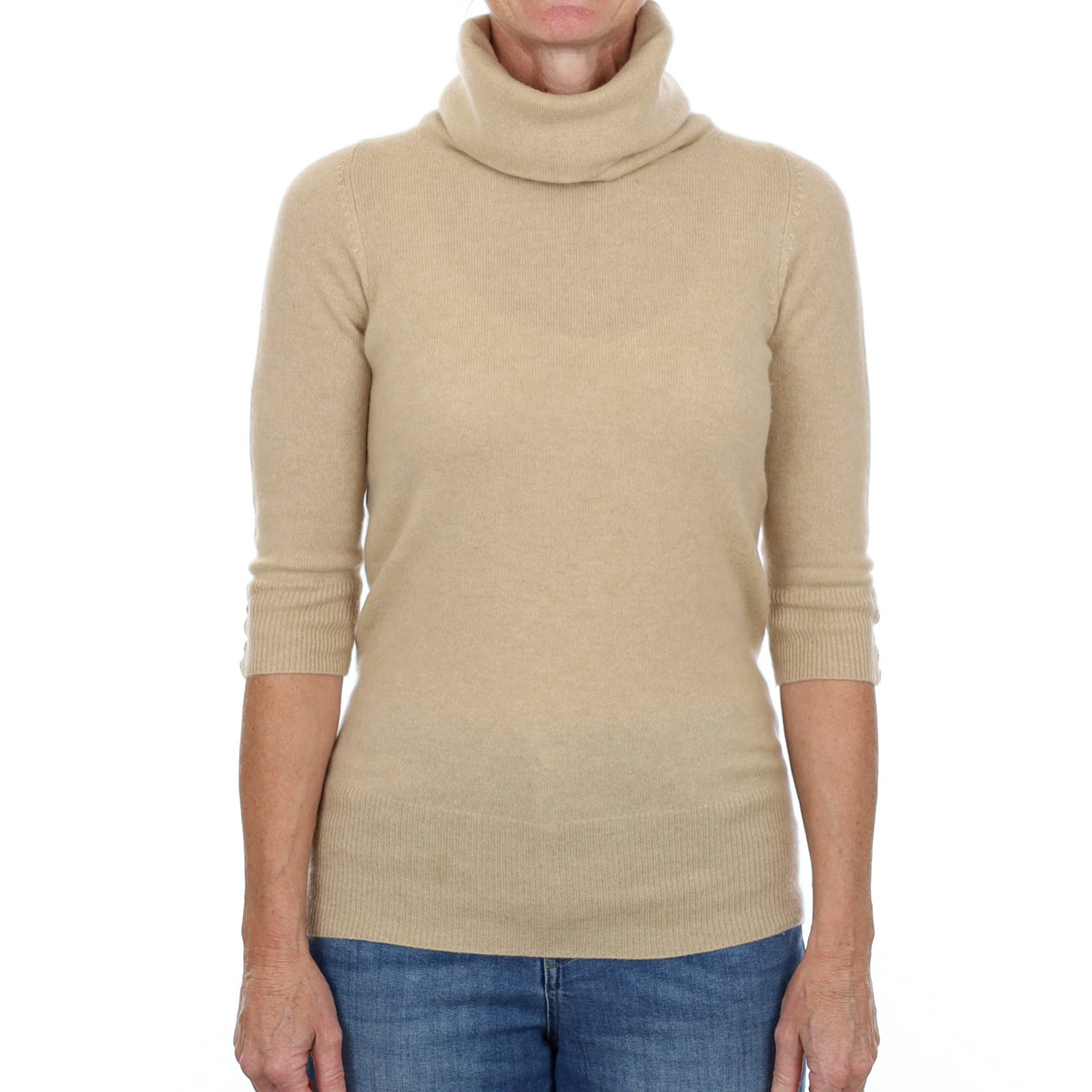 Beige Cashmere Polo Neck Jumper Small