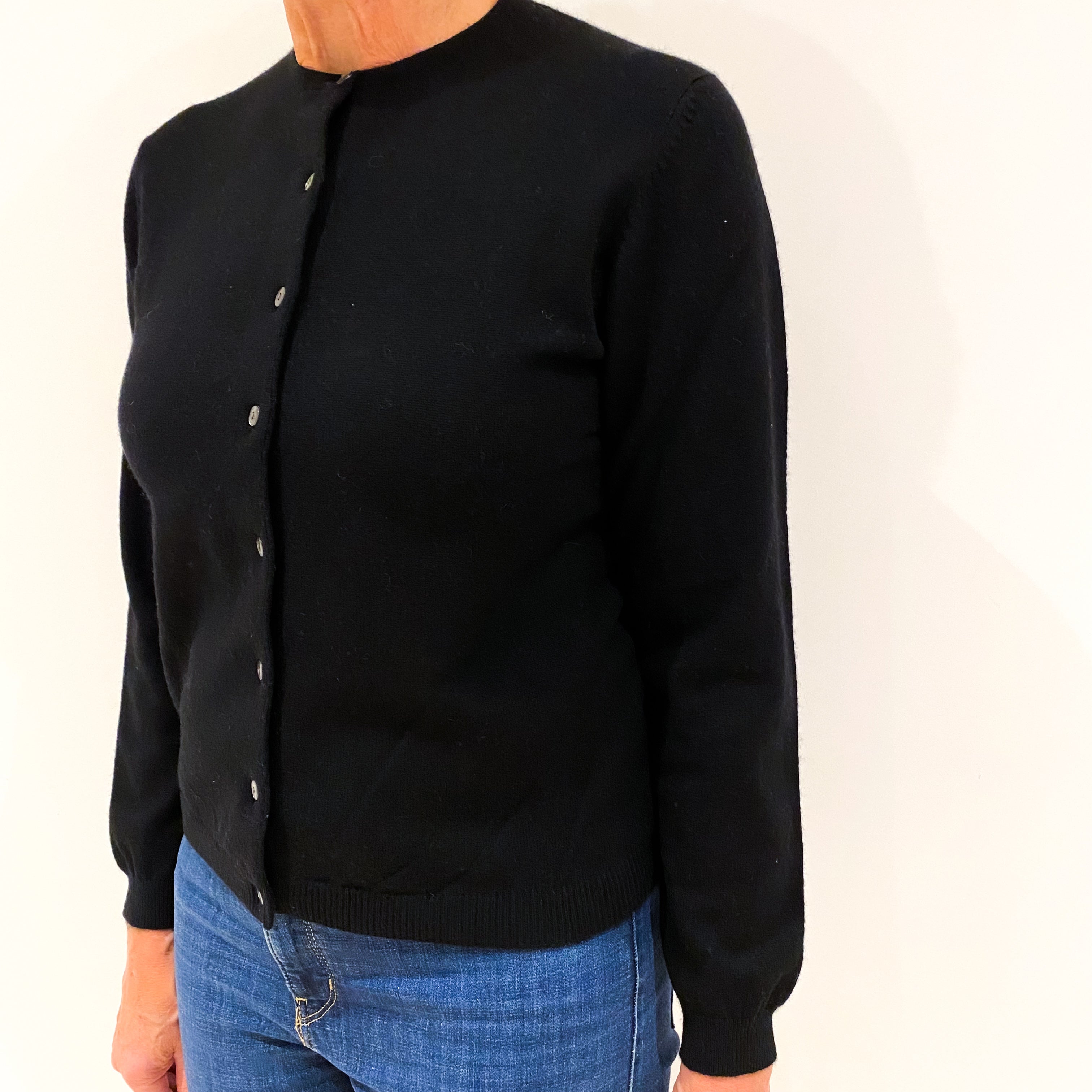 Lands End Black Cashmere Cardigan Medium