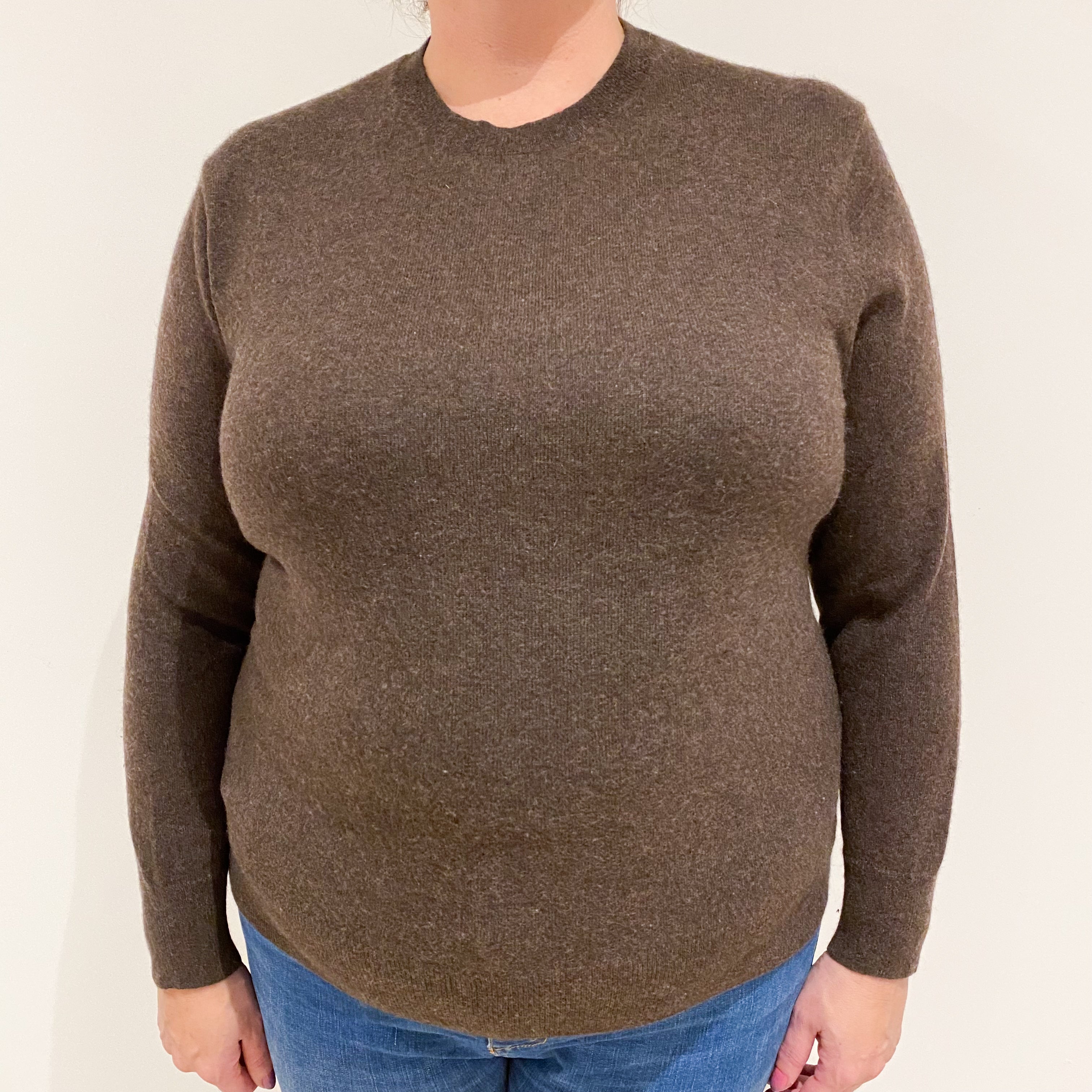 Chocolate Brown Cashmere Crew Neck Jumper Extra Large