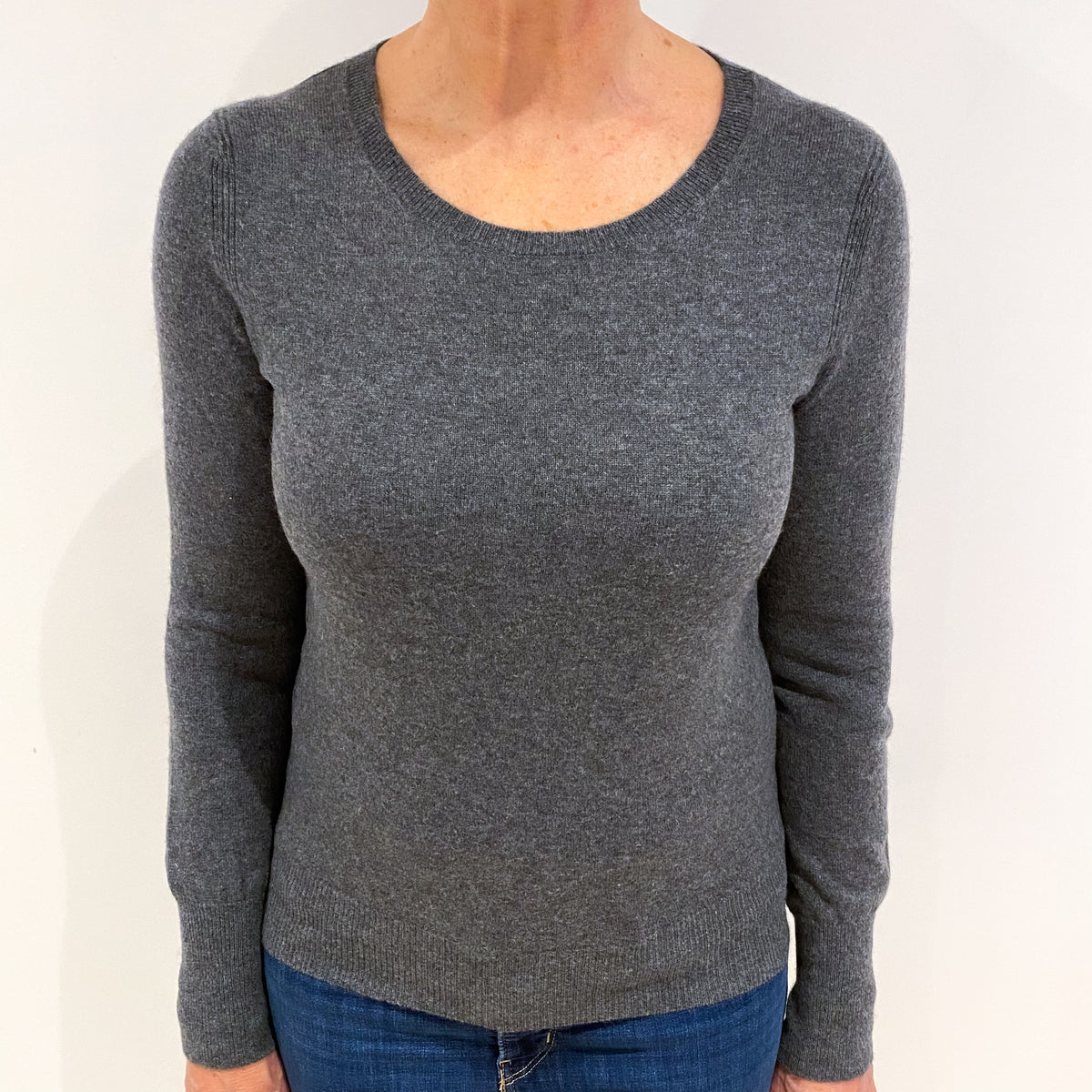Slate Grey Cashmere Crew Neck Jumper Medium