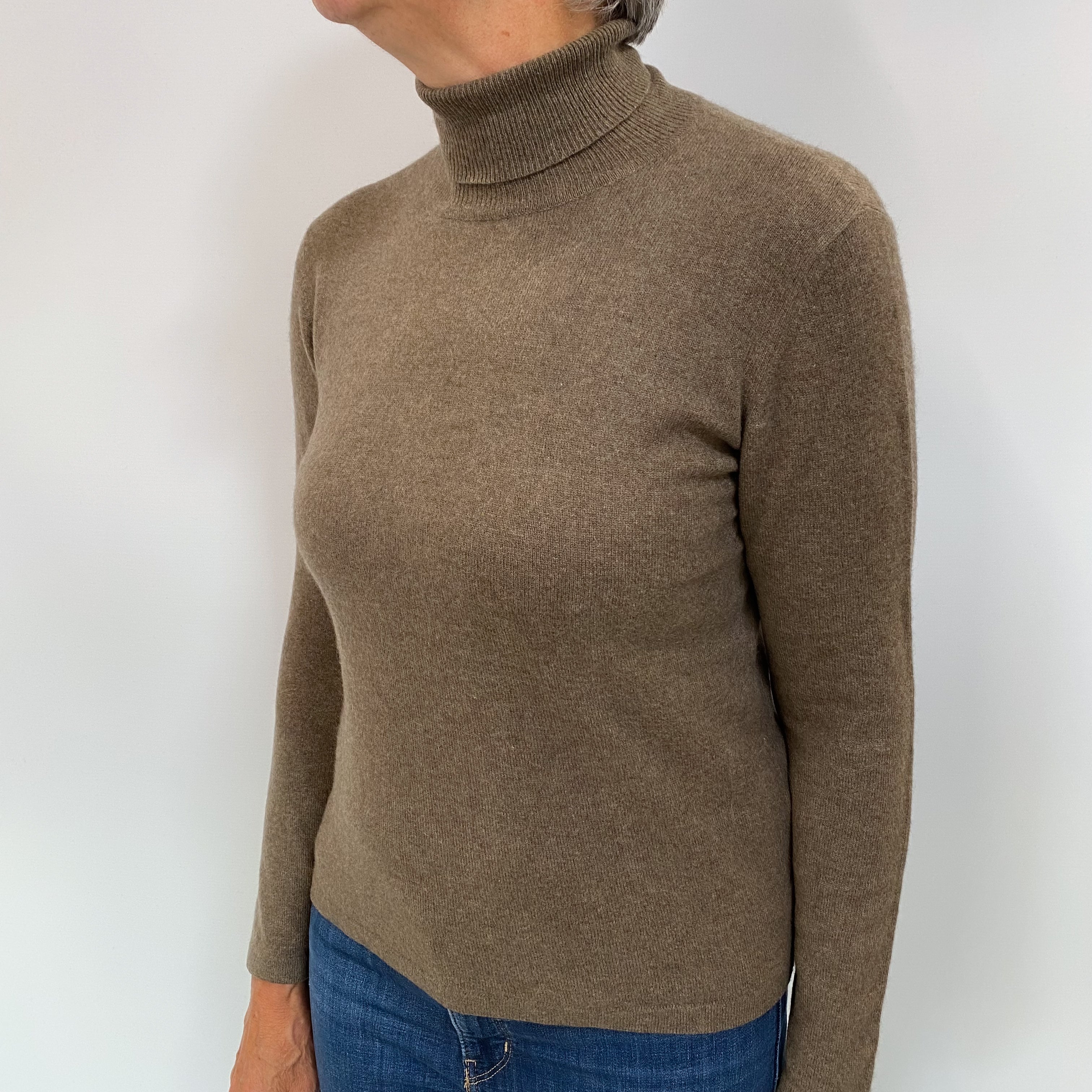 Donkey Brown Cashmere Polo Neck Jumper Medium
