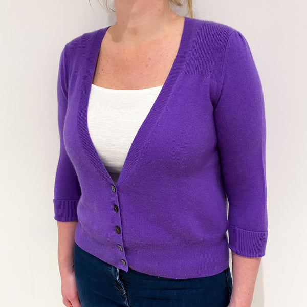 Pansy Purple Cashmere Cropped V Neck Cardigan Large