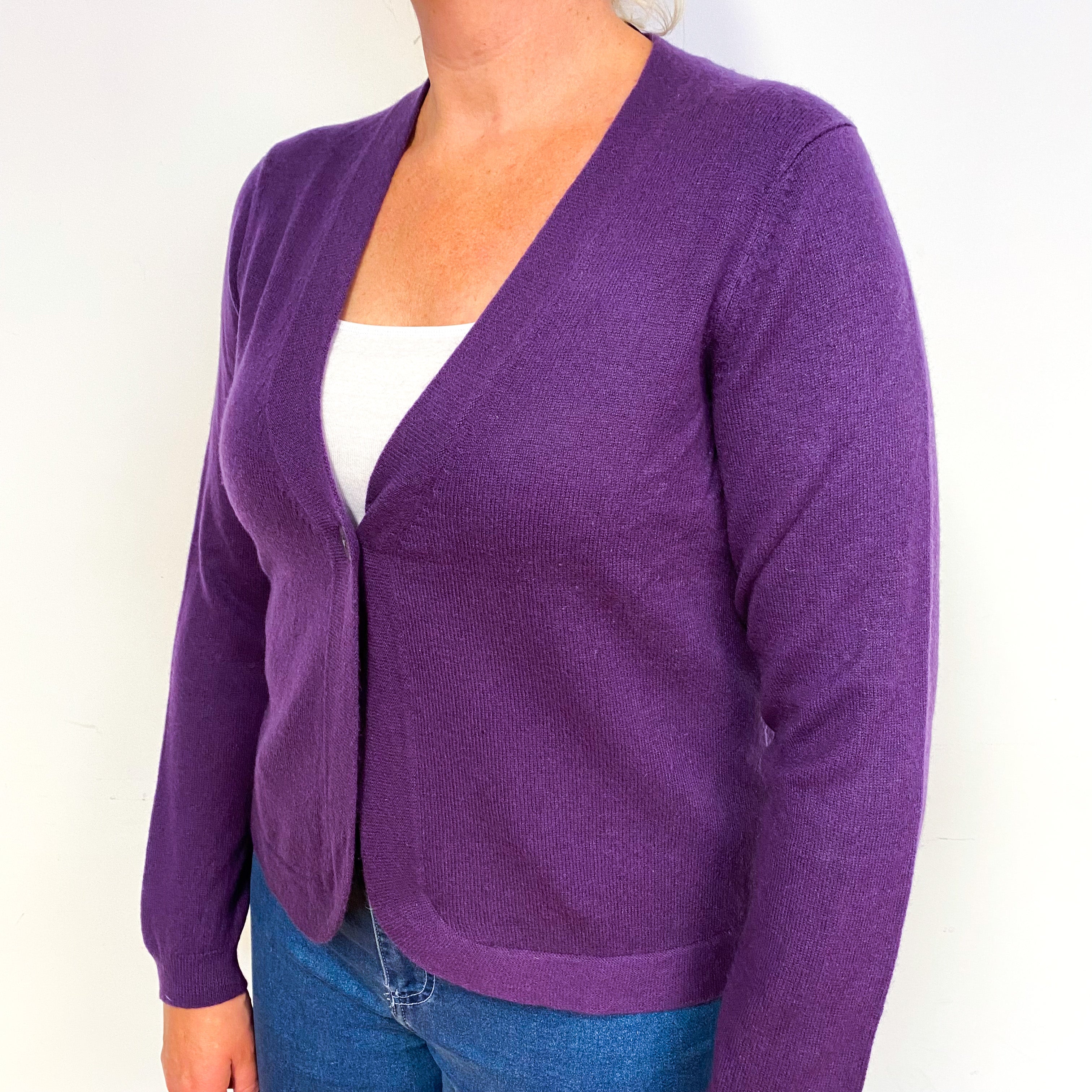 Blueberry Purple Cashmere V-Neck Cardigan Large