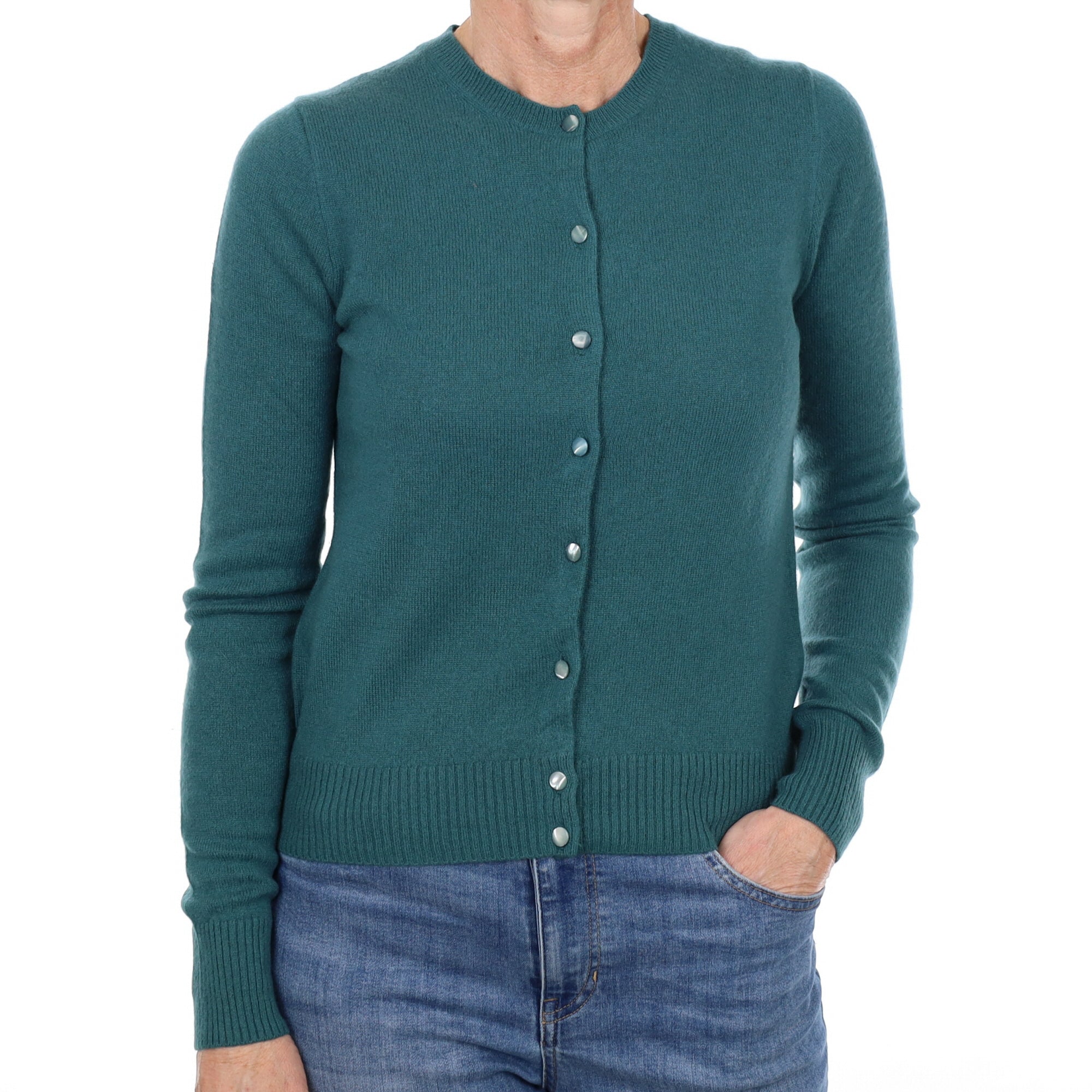 Forest Green Cashmere Crew Neck Cardigan Small