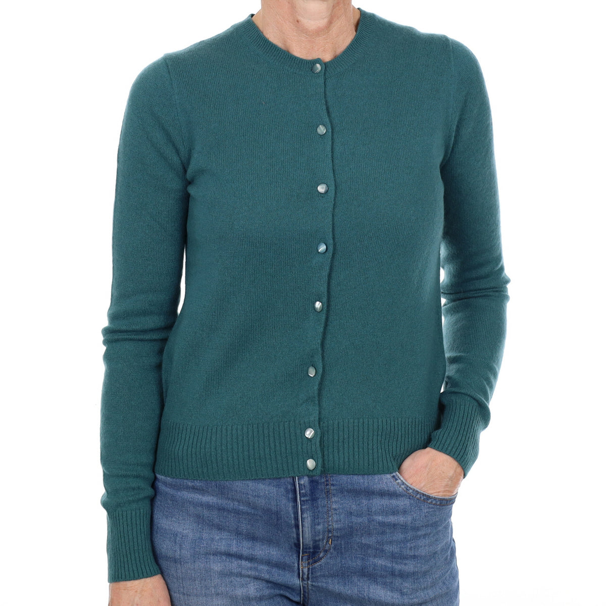 Forest Green Cashmere Crew Neck Cardigan Small