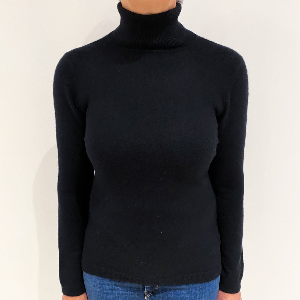 Black Cashmere Polo Neck Jumper Medium