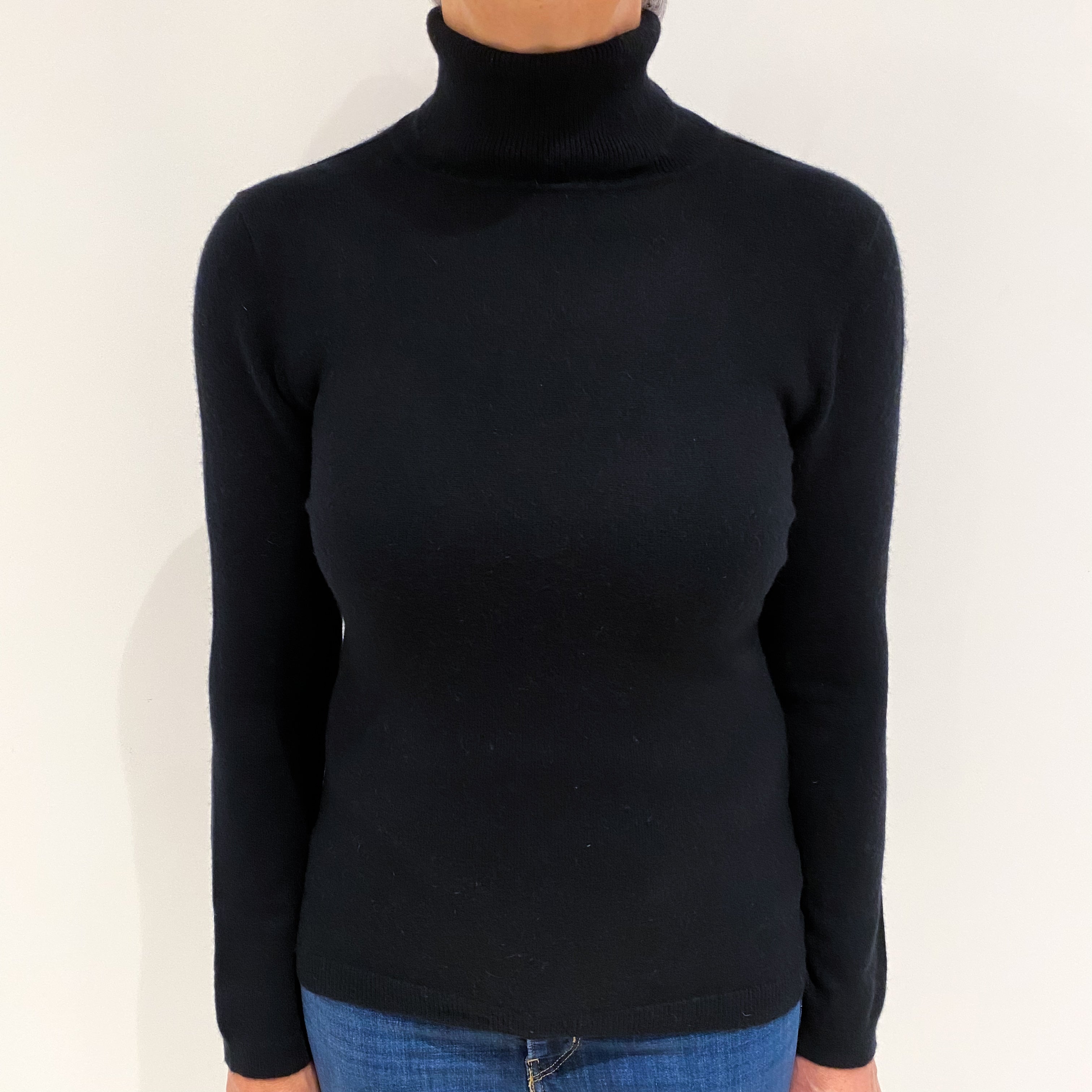 Black Cashmere Polo Neck Jumper Medium