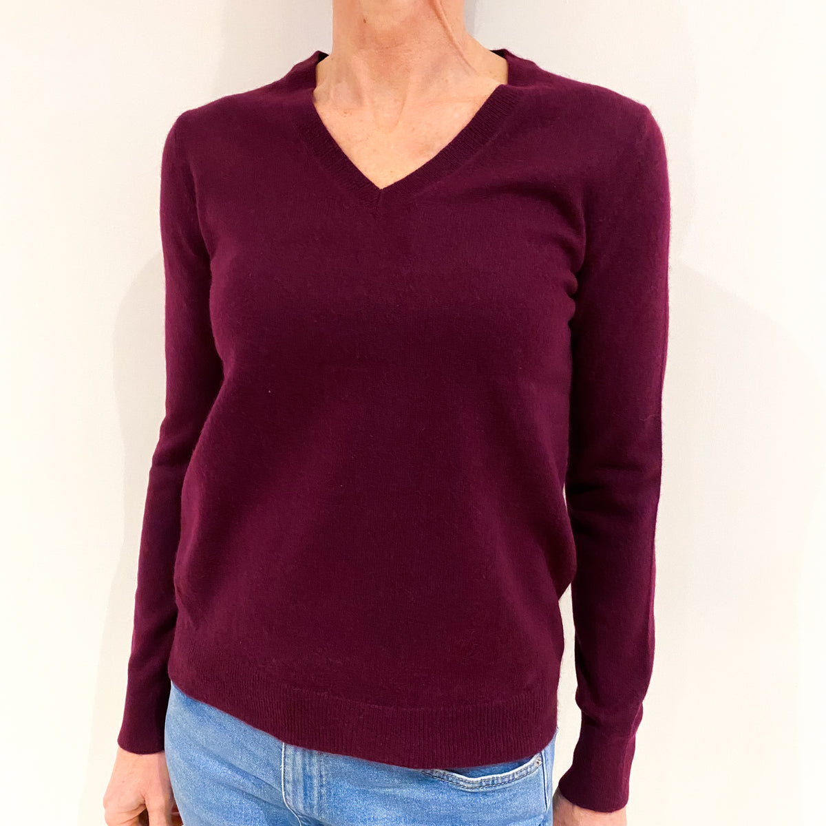 Mulberry Purple Cashmere V Neck Jumper Small