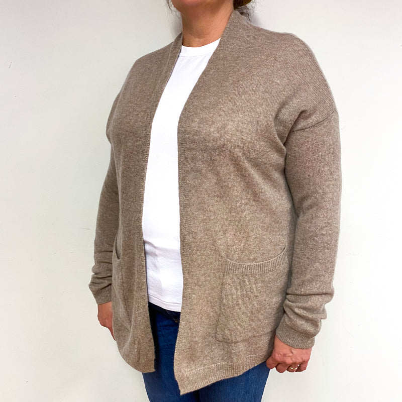 Taupe Brown Cashmere Edge to Edge Cardigan Extra Large