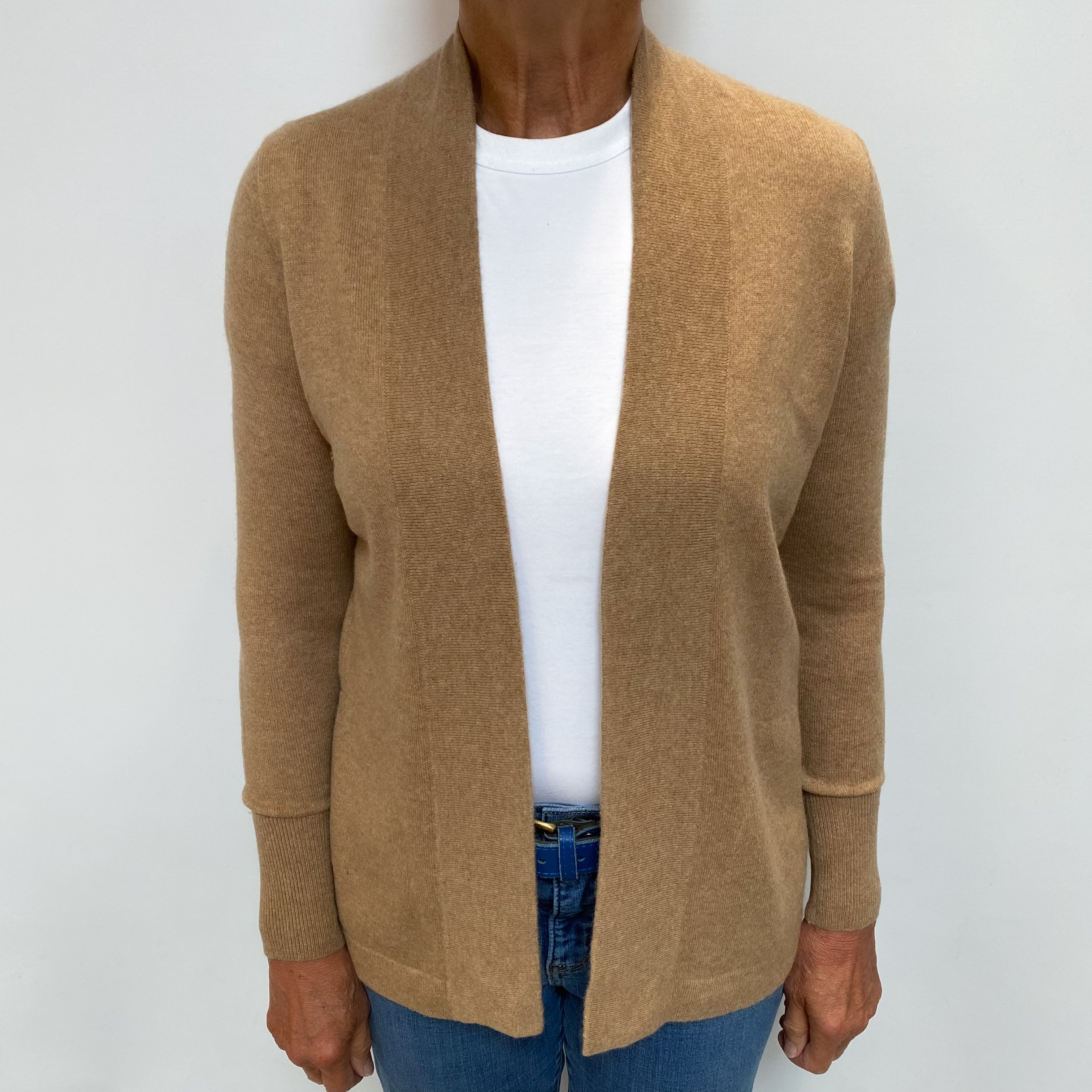 Caramel Brown Cashmere Edge To Edge Cardigan Medium