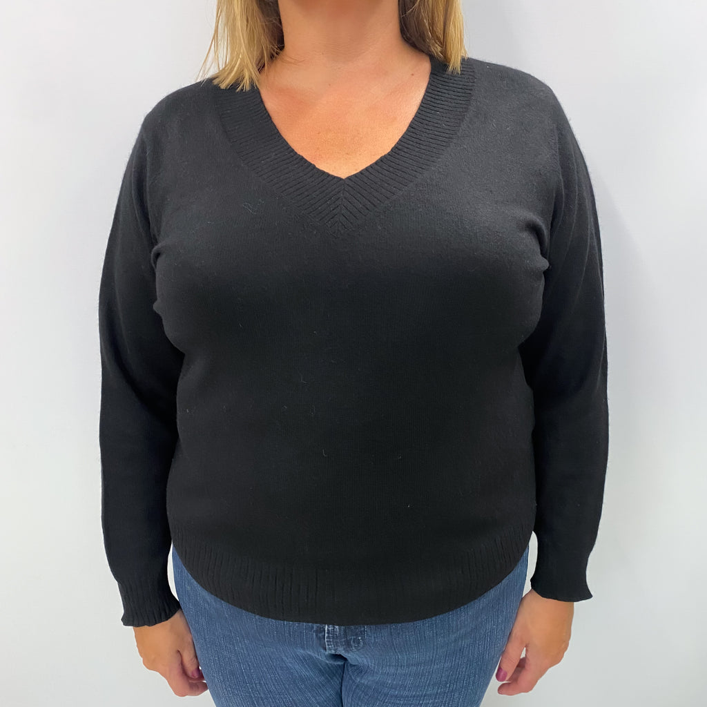 Black Cashmere V Neck Jumper Extra Large