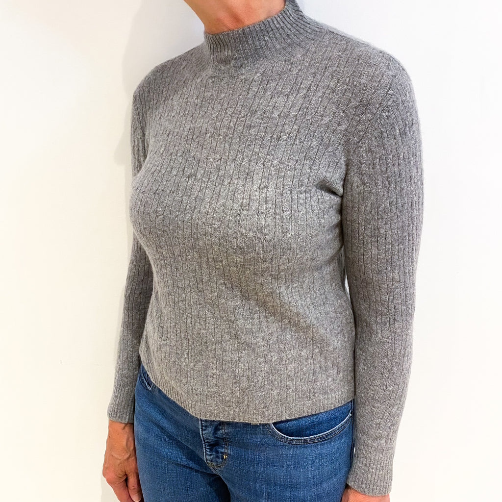 Smoke Grey Cashmere Cable Turtle Neck Jumper Medium