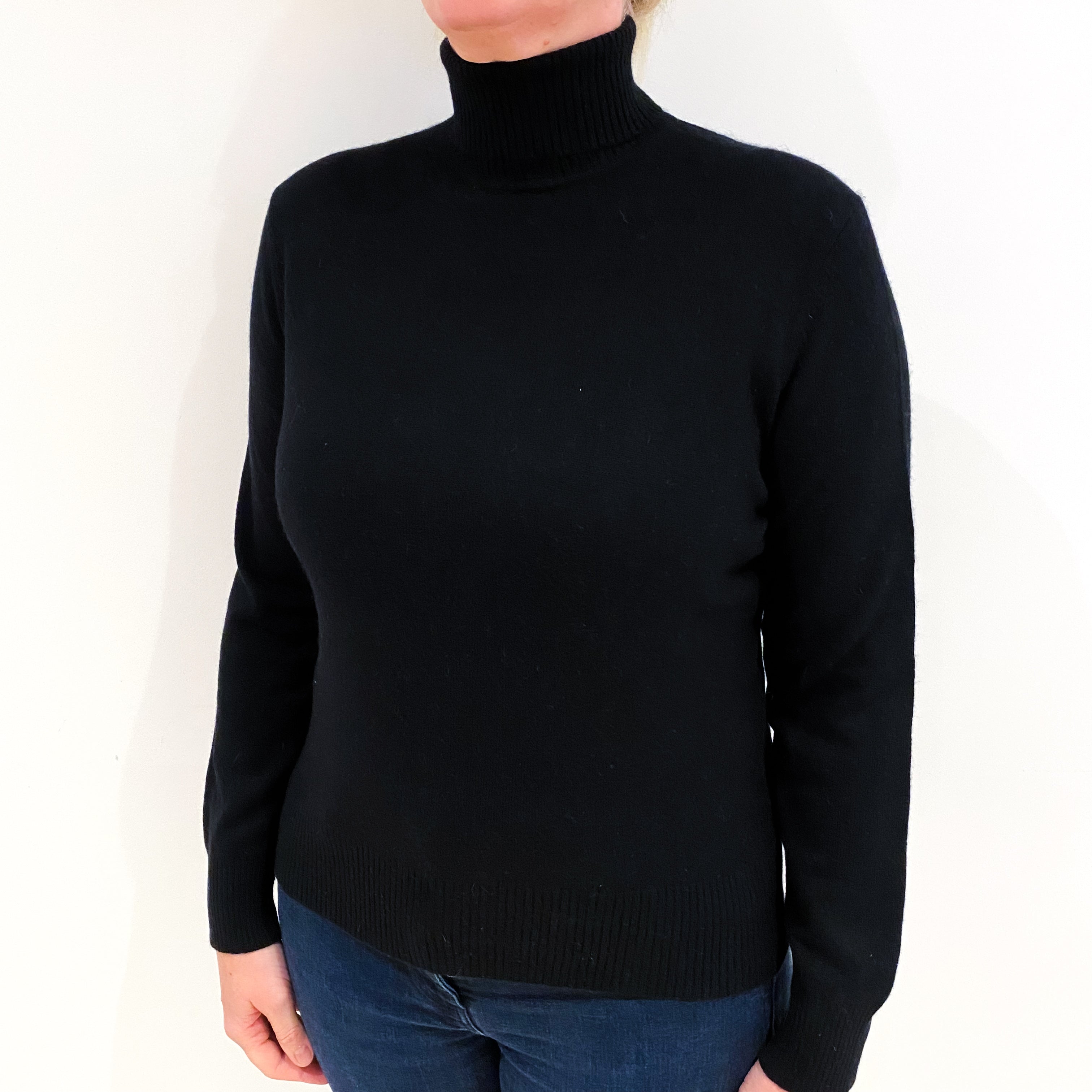 Black Cashmere Polo Neck Jumper Large
