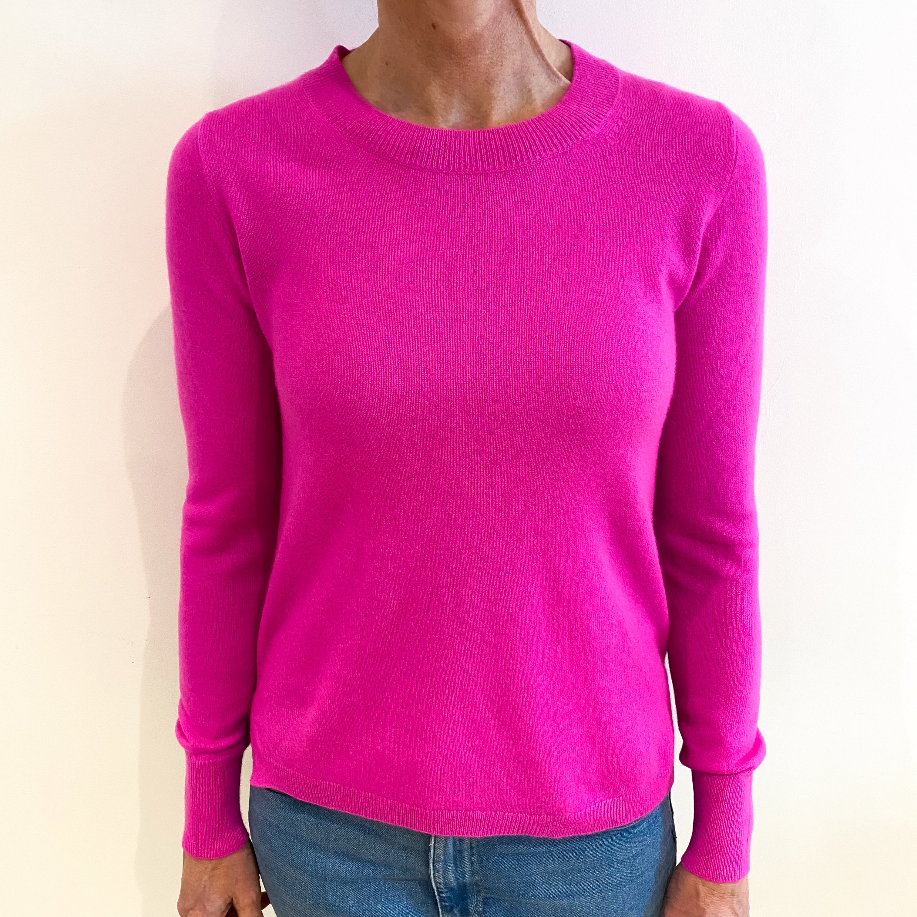 Neon Pink Cashmere Crew Neck Jumper Small