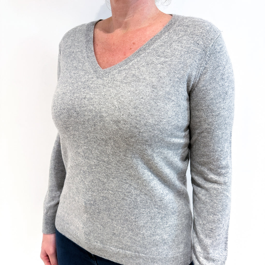 Smoke Grey Cashmere V Neck Jumper Large