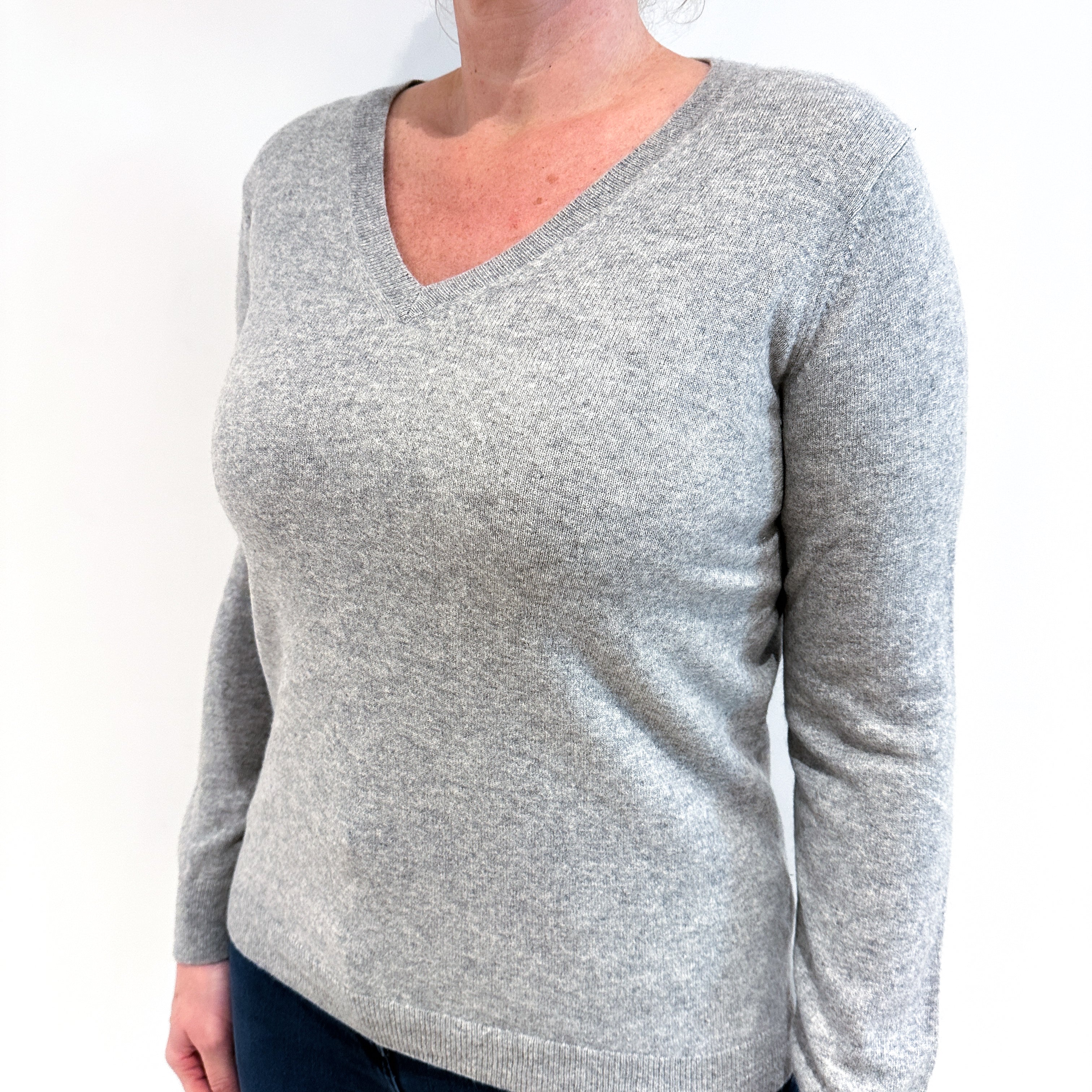 Smoke Grey Cashmere V Neck Jumper Large