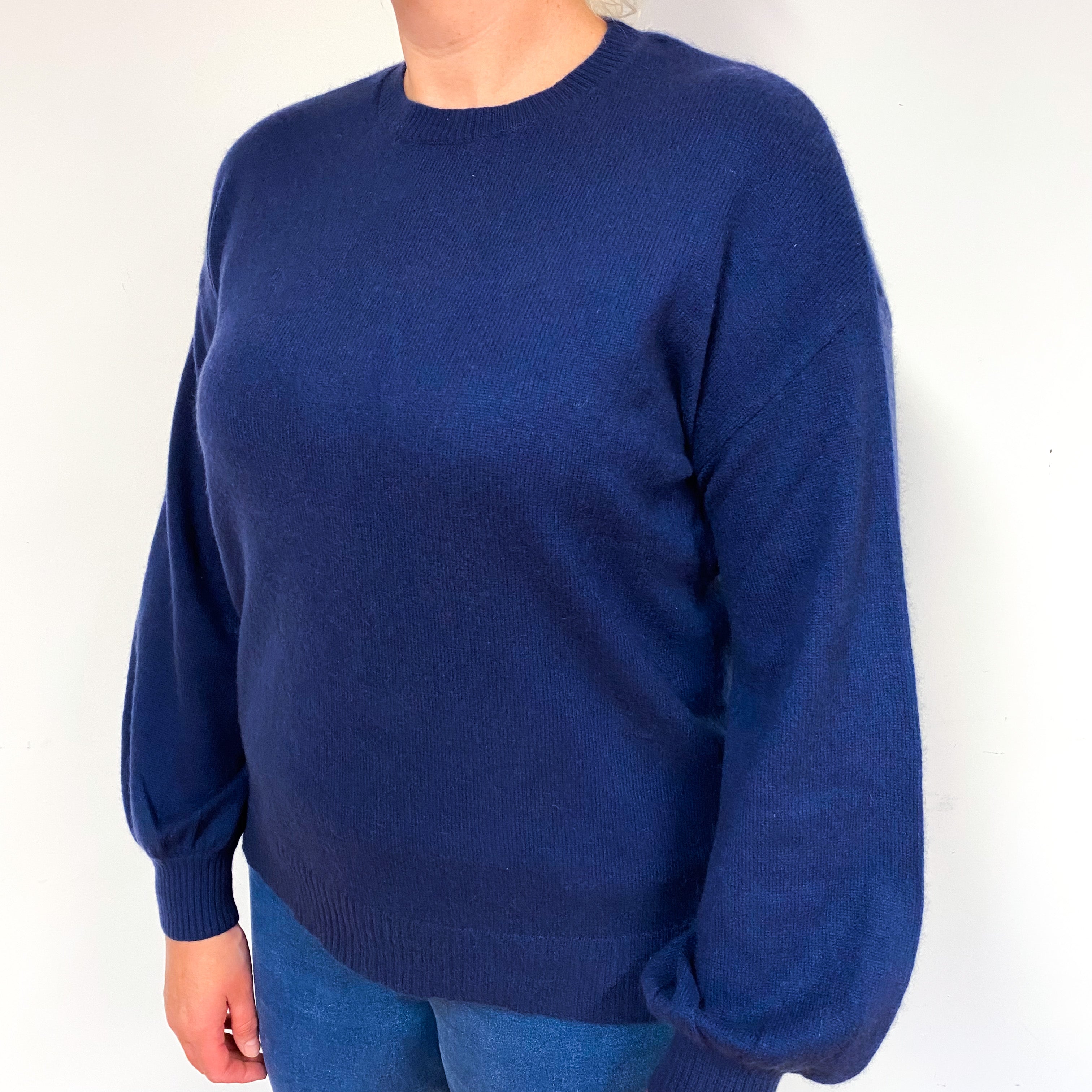 French Navy Balloon Sleeve Cashmere Crew Neck Jumper Large