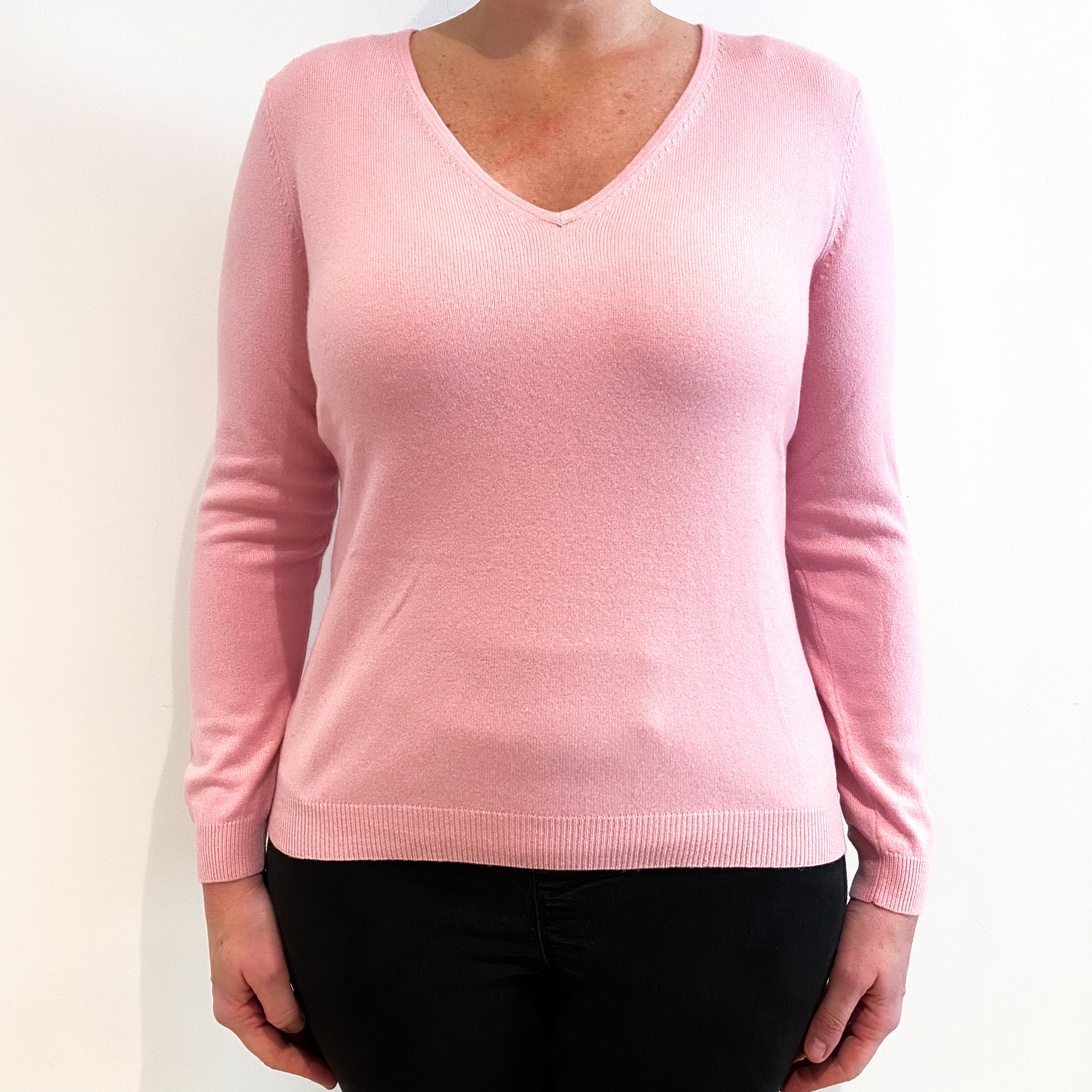 Blush Pink Cashmere V-Neck Jumper Large