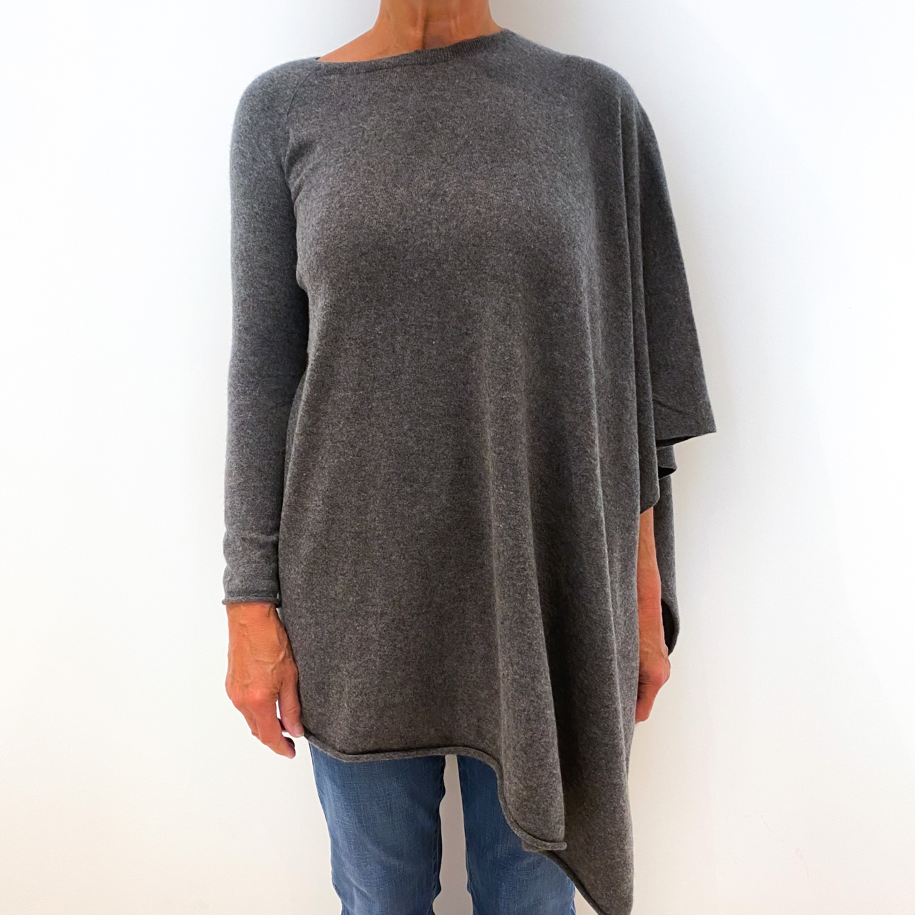 Slate Grey One Sleeve Cashmere Poncho Style Jumper Medium