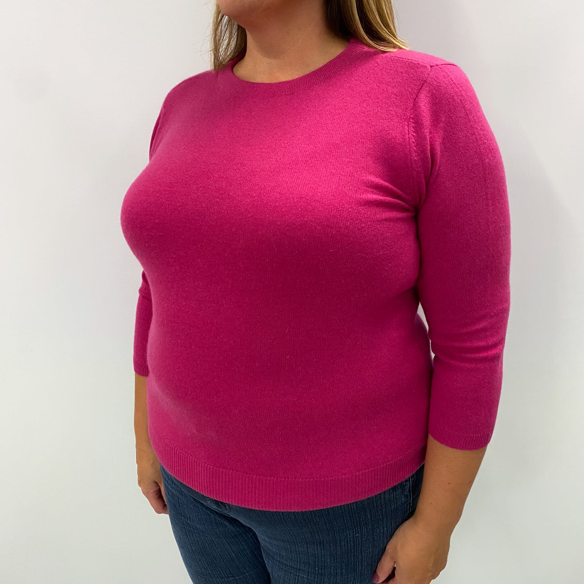Fuchsia Pink Cashmere Crew Neck Jumper Extra Large