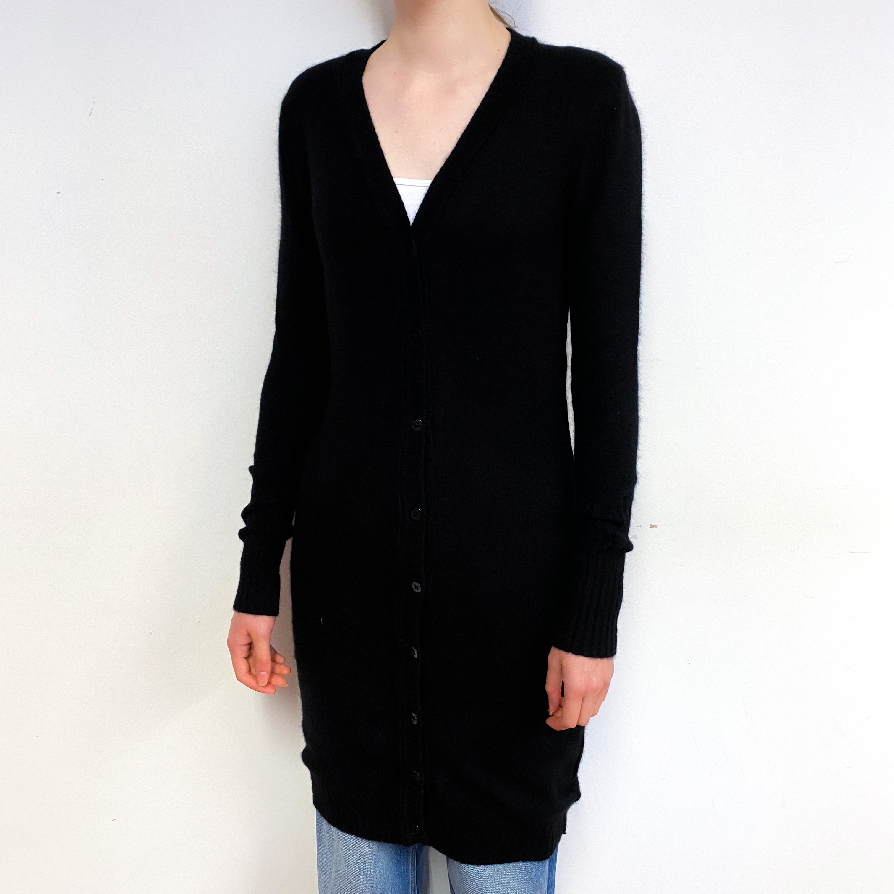 Black Longline Cashmere V-Neck Cardigan Extra Small