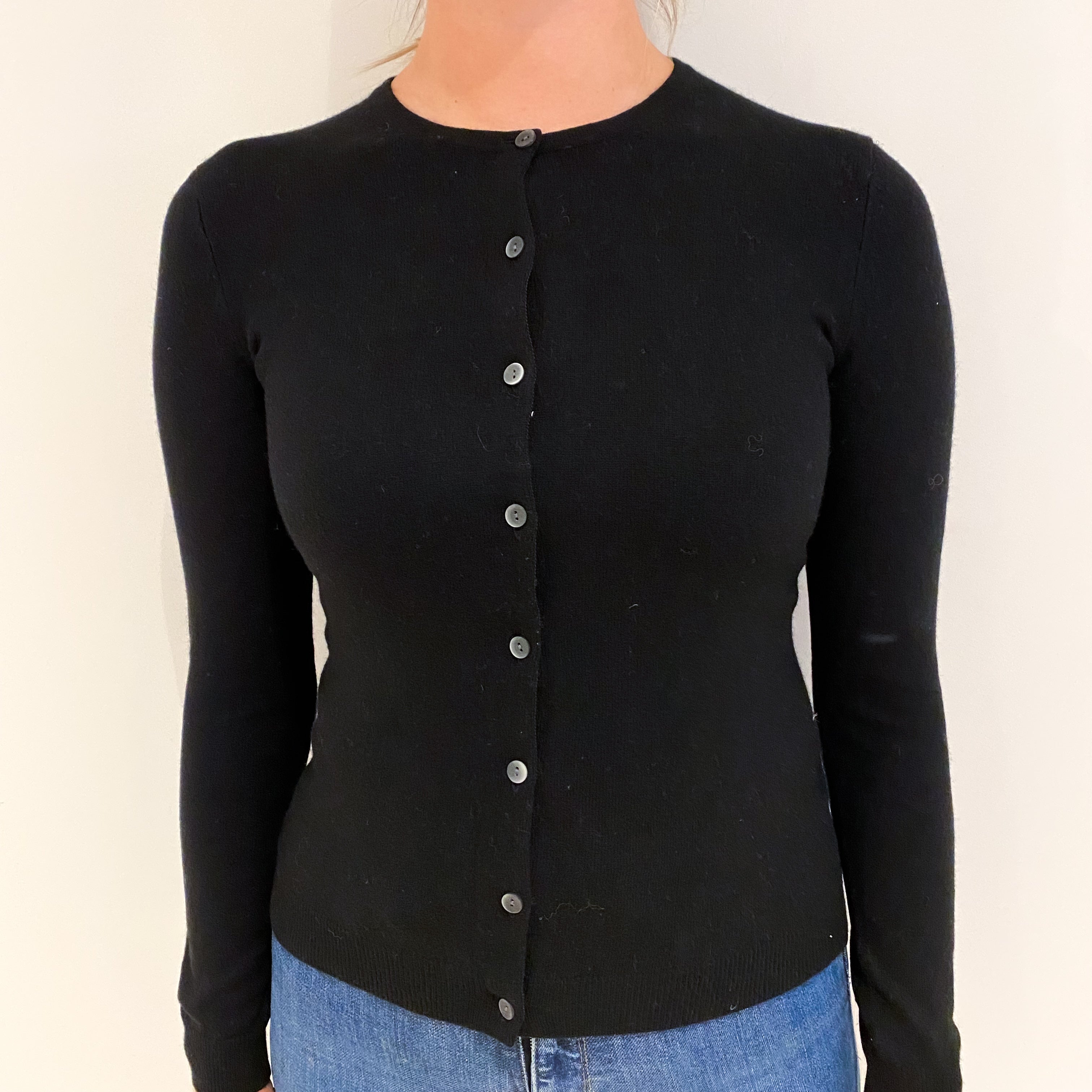 Black Cashmere Crew Cardigan Small