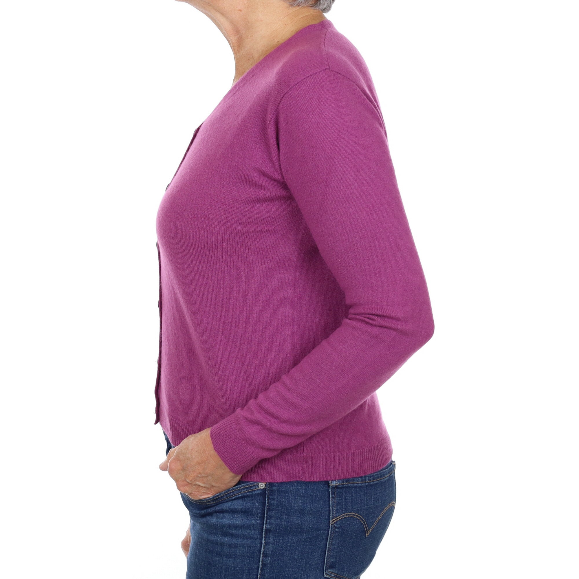 Deep Heather Purple Cashmere V Neck Cardigan Medium