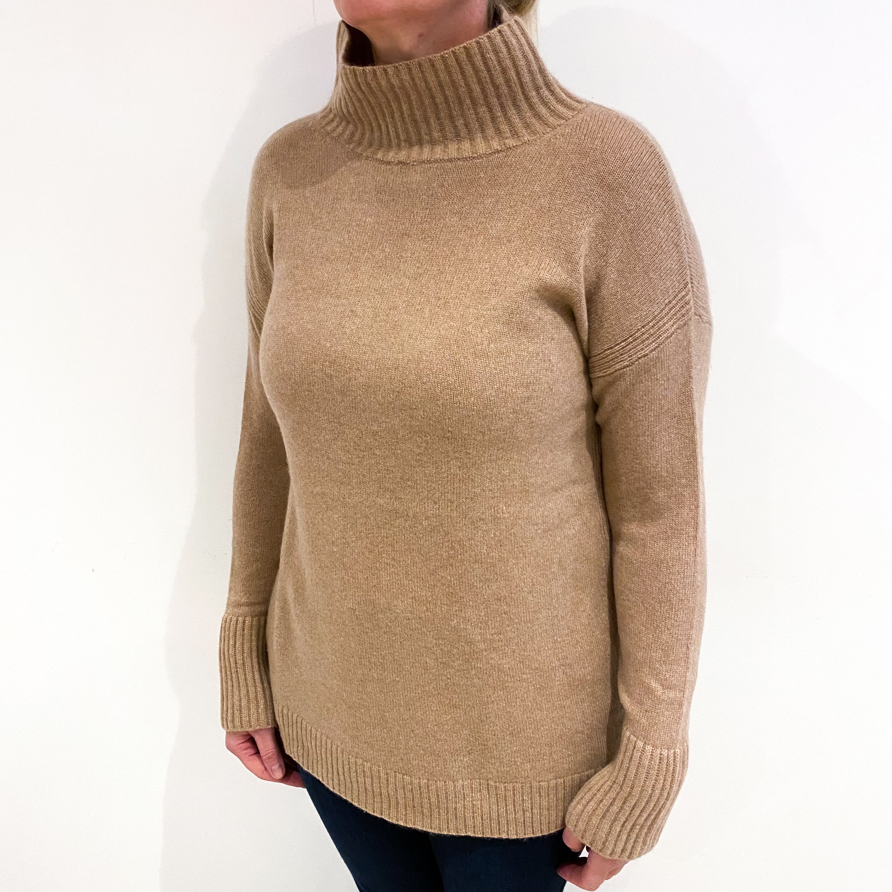 Caramel Brown Cashmere Funnel Neck Jumper Large