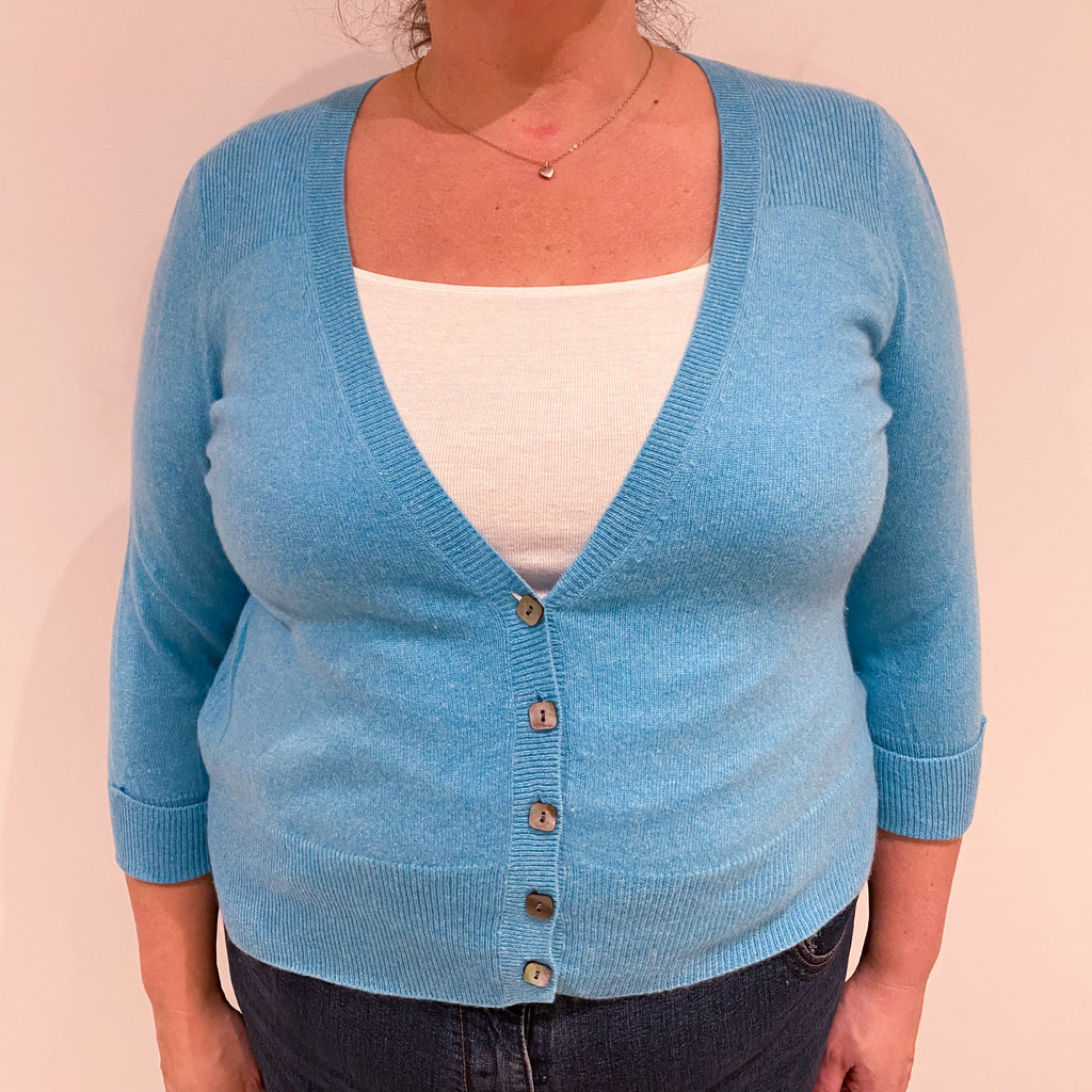 Turquoise Blue Cashmere V-Neck Cardigan Extra Large