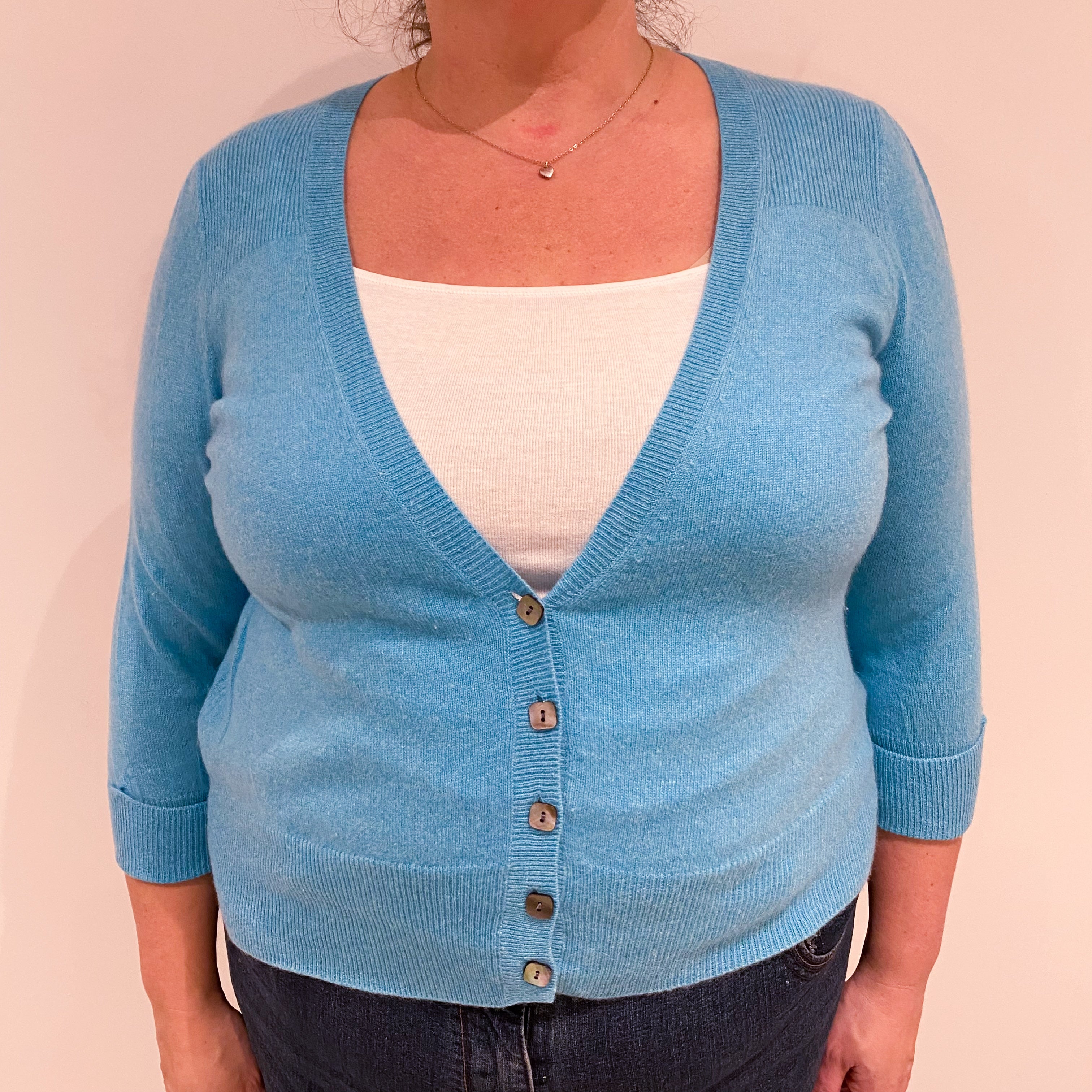 Turquoise Blue Cashmere V-Neck Cardigan Extra Large