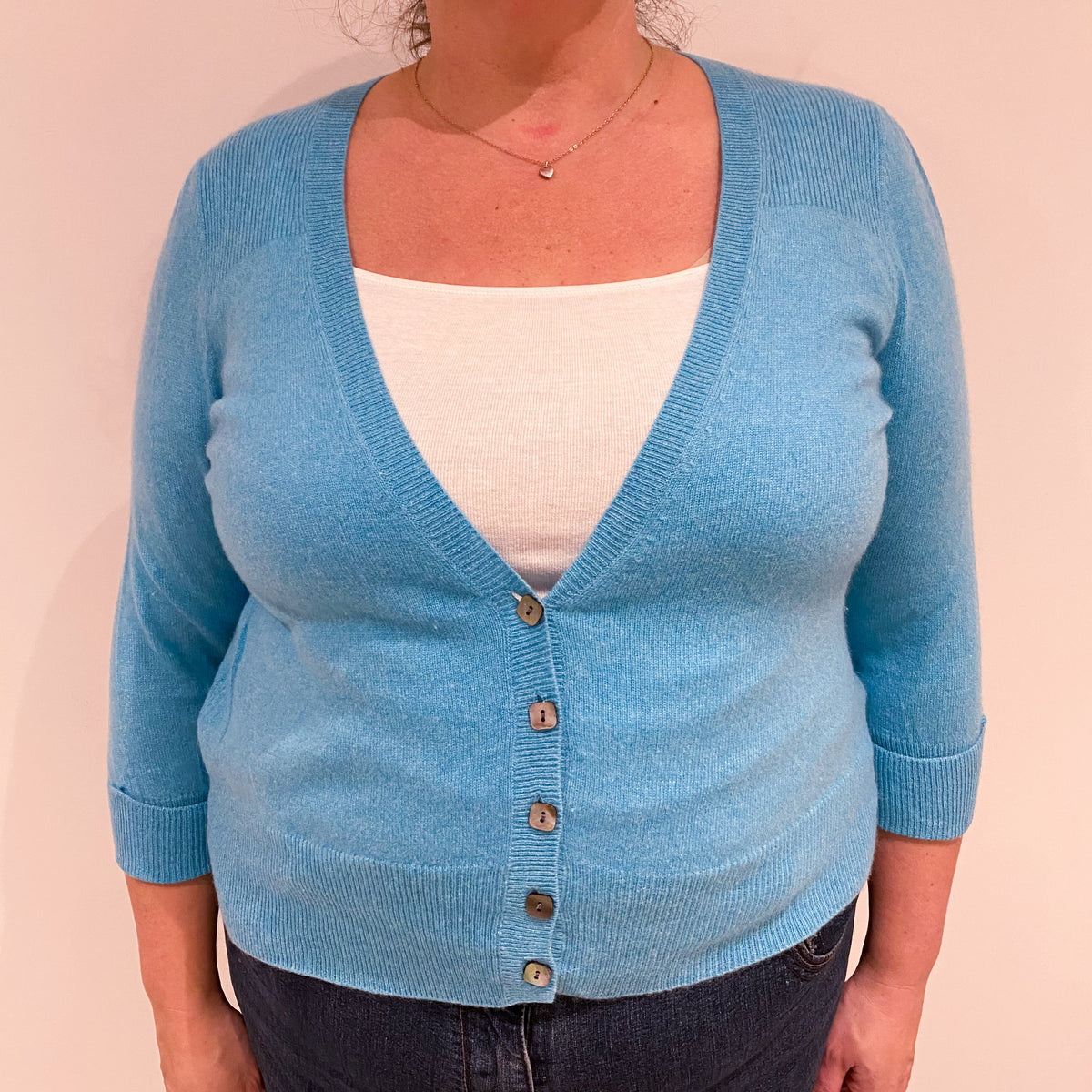 Turquoise Blue Cashmere V-Neck Cardigan Extra Large