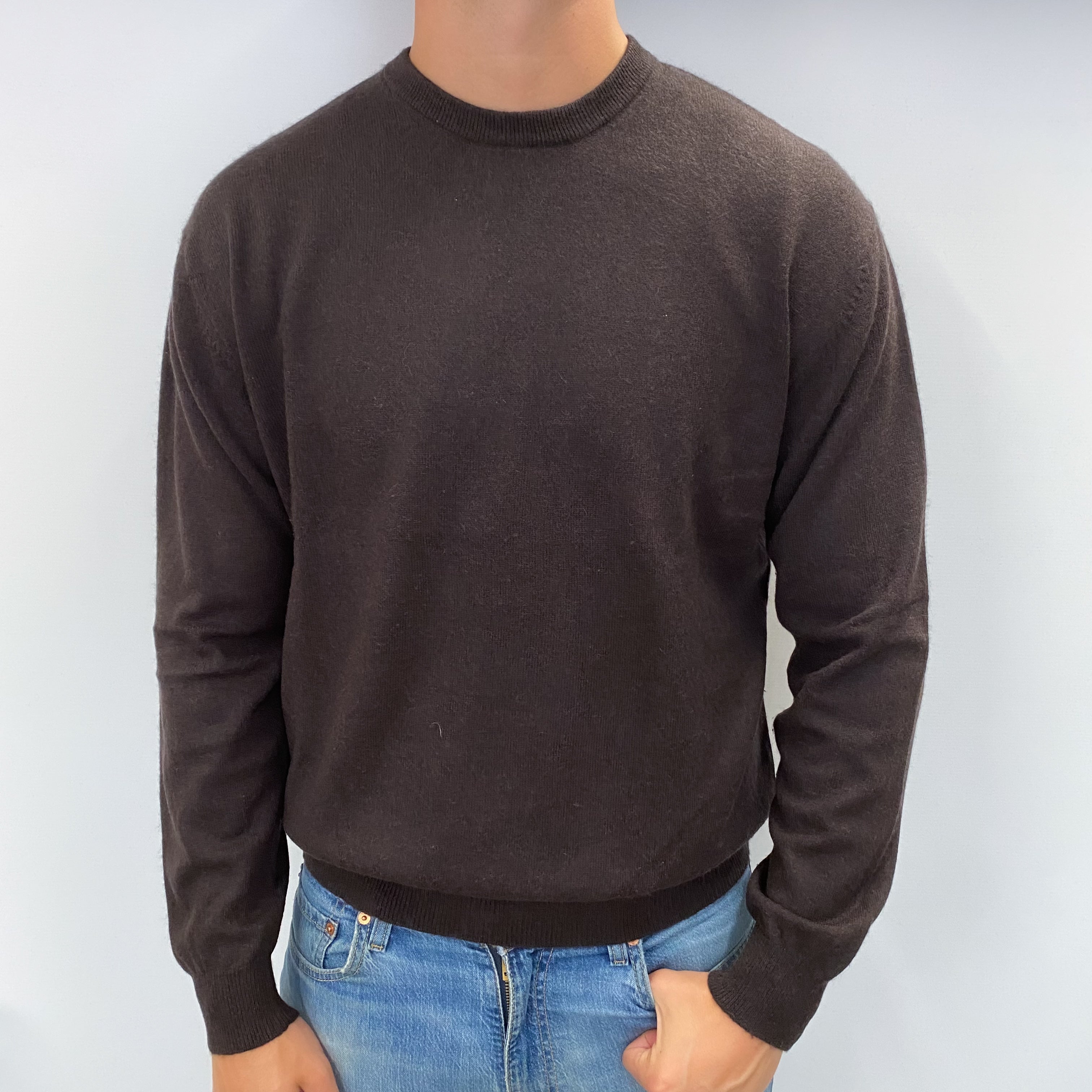 Men's Yorn Peppercorn Brown Cashmere Crew Neck Jumper XXL