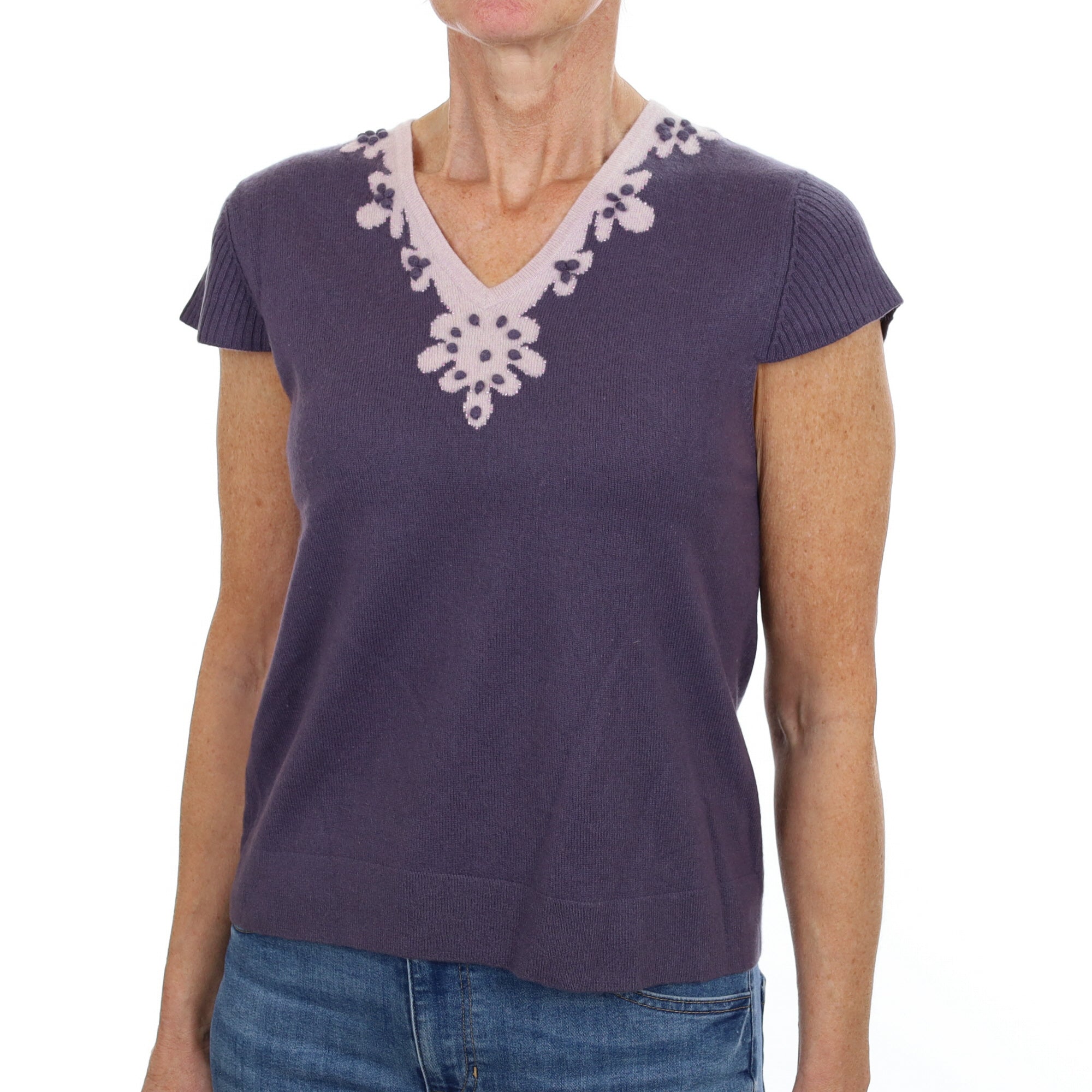 Slate Purple Cashmere V Neck Jumper Small