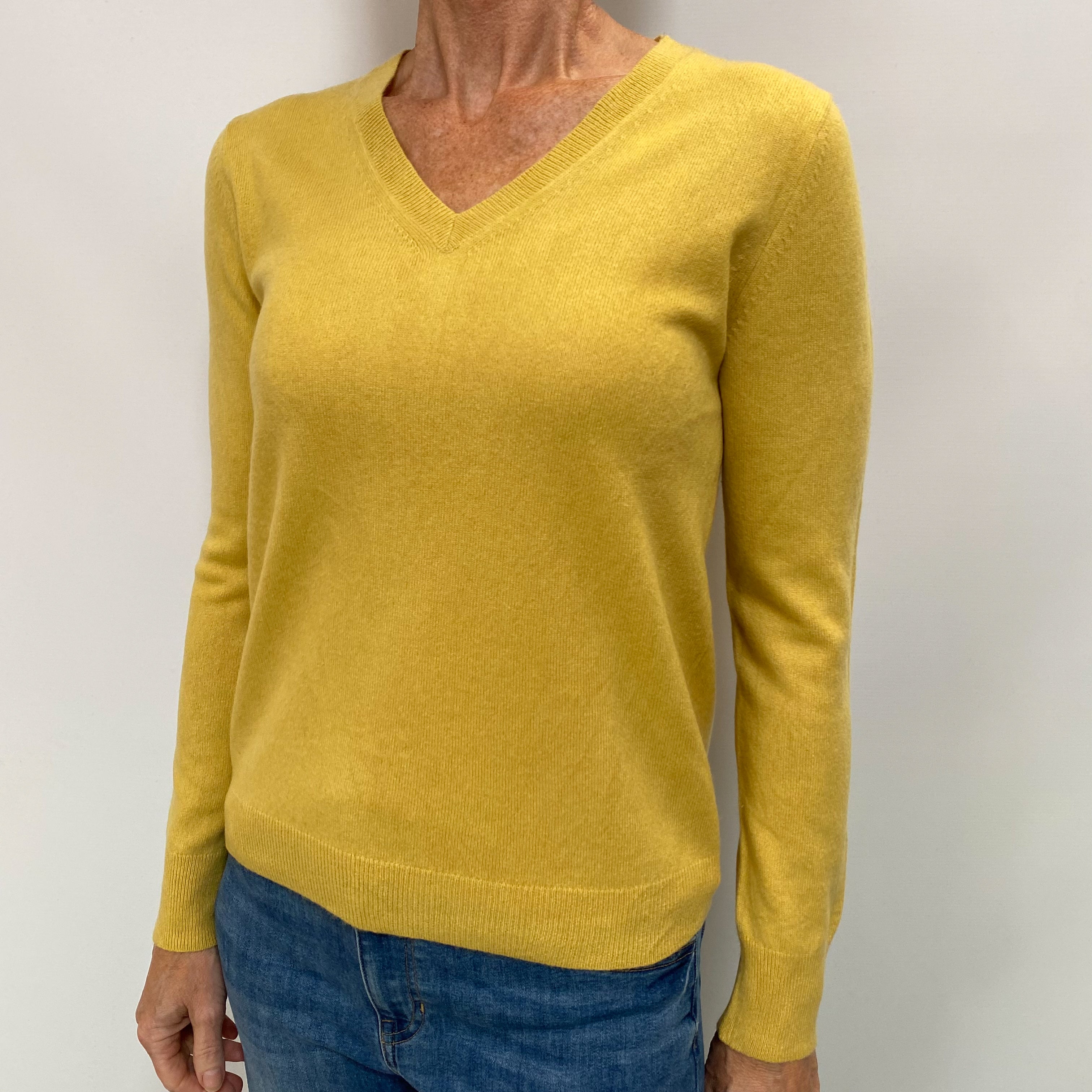 Sunflower Yellow Cashmere V Neck Jumper Small