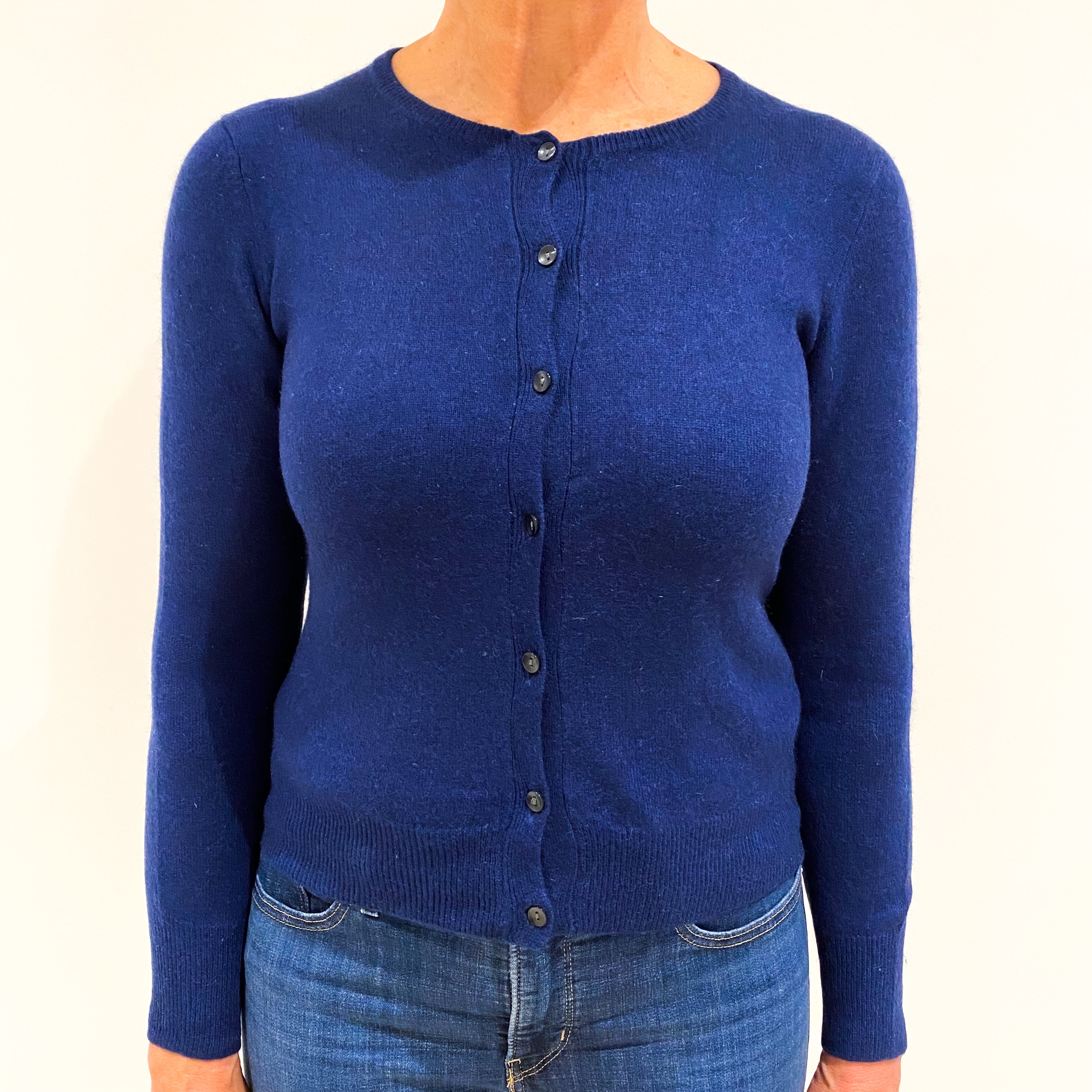 Midnight Blue Cashmere Crew Neck Cardigan Medium