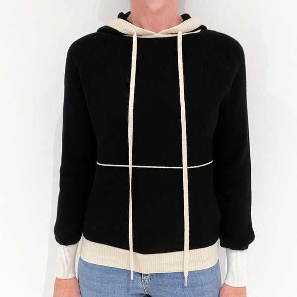 Max & Moi Black and Cream Cashmere Hoodie Jumper Small