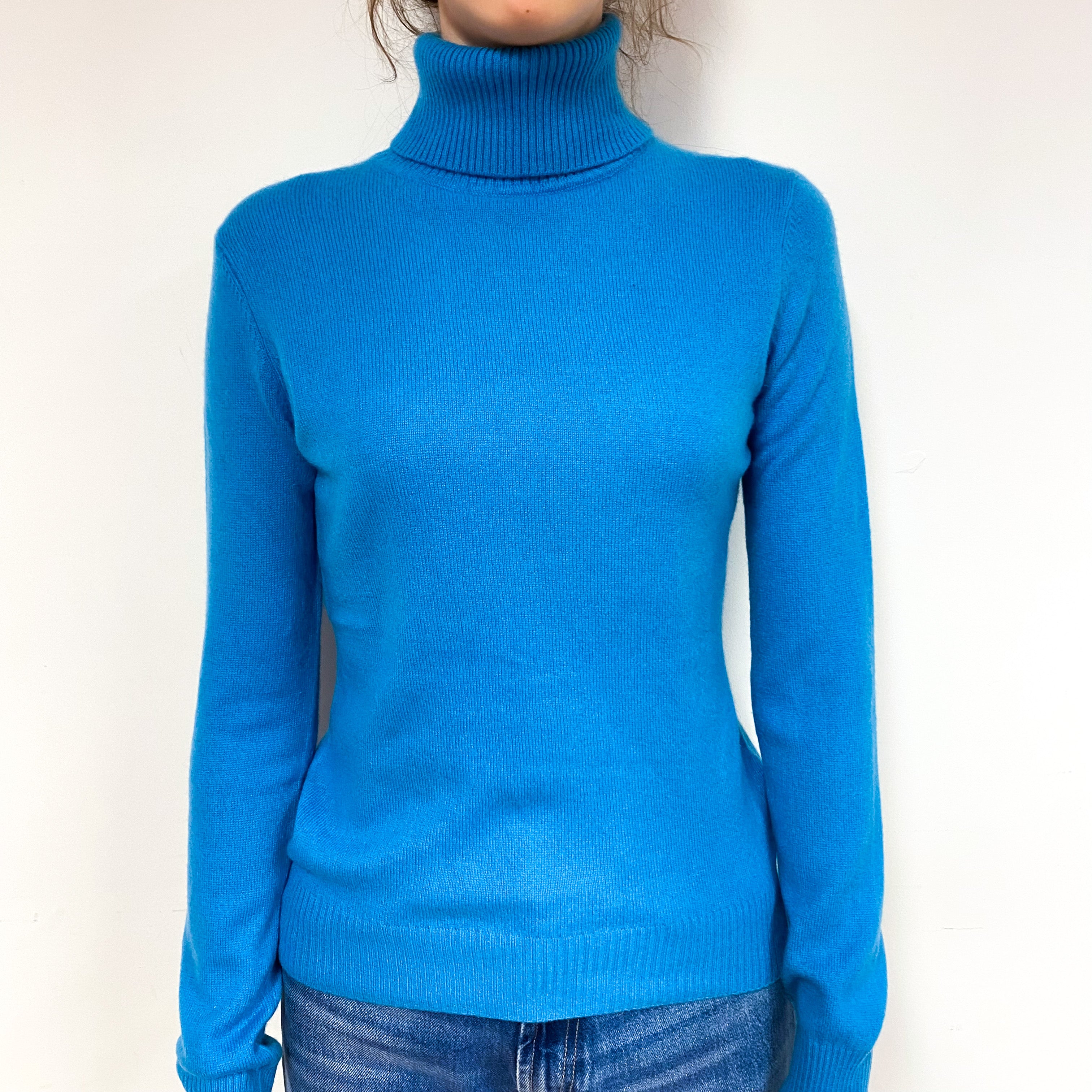 Ocean Blue Cashmere Polo Neck Jumper Extra Small