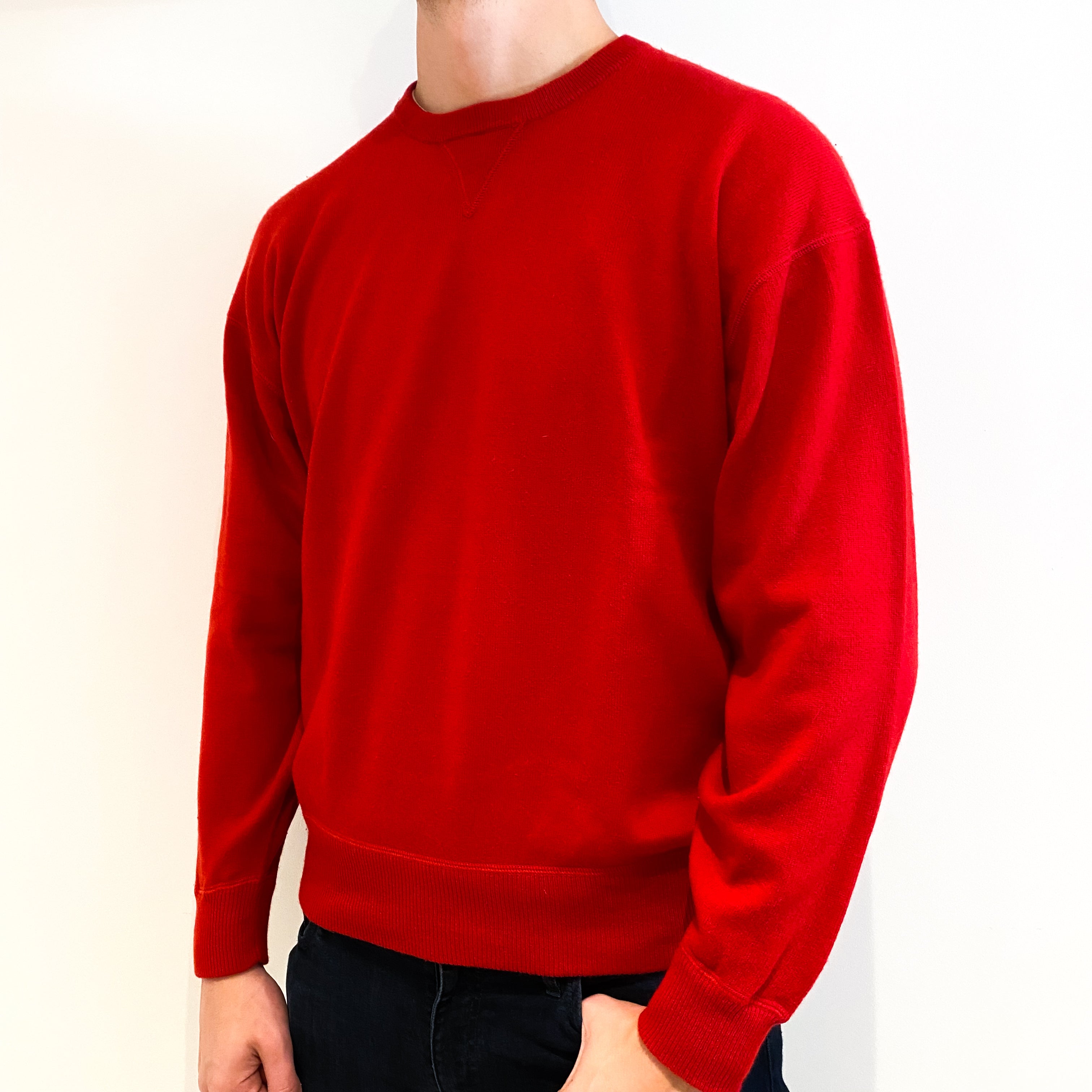 Men's Scarlet Red Cashmere Crew Neck Jumper Extra Large
