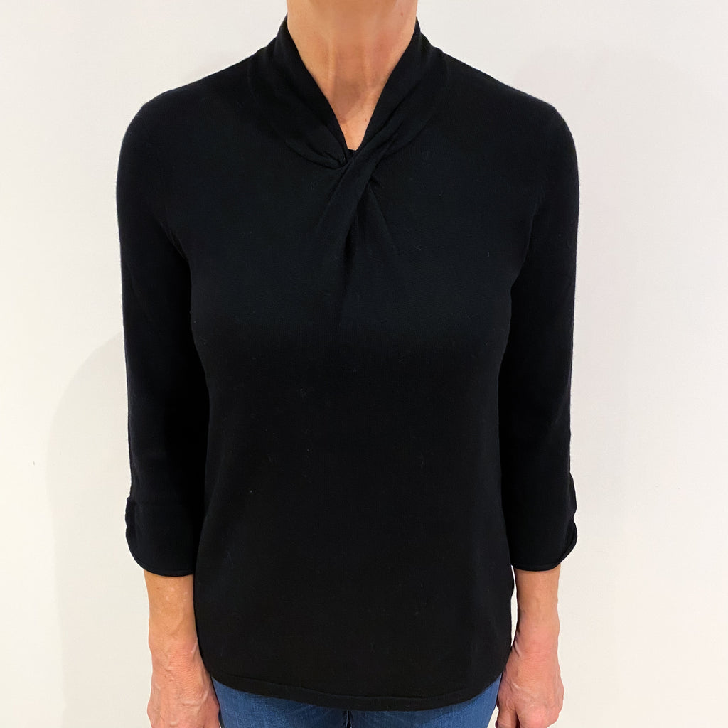 Black Cashmere Twisted Shawl Collar Jumper Medium