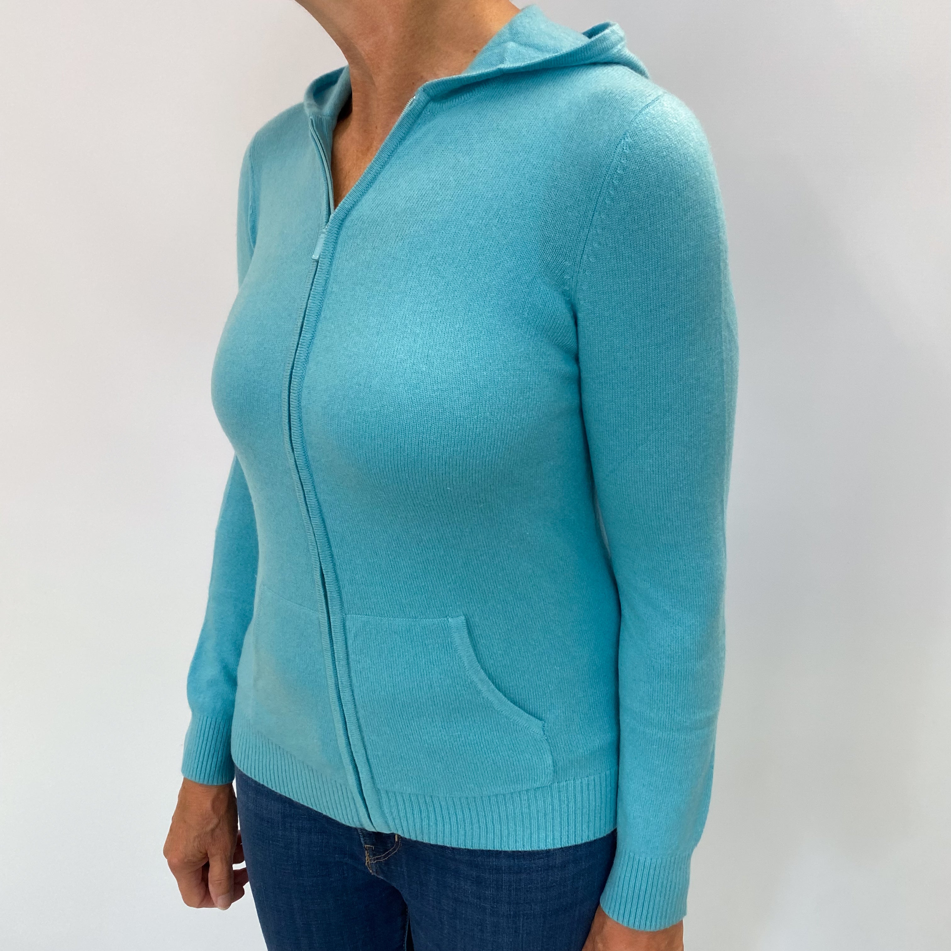 L.L Bean Aquamarine Blue Cashmere Zip Up Hoodie Medium