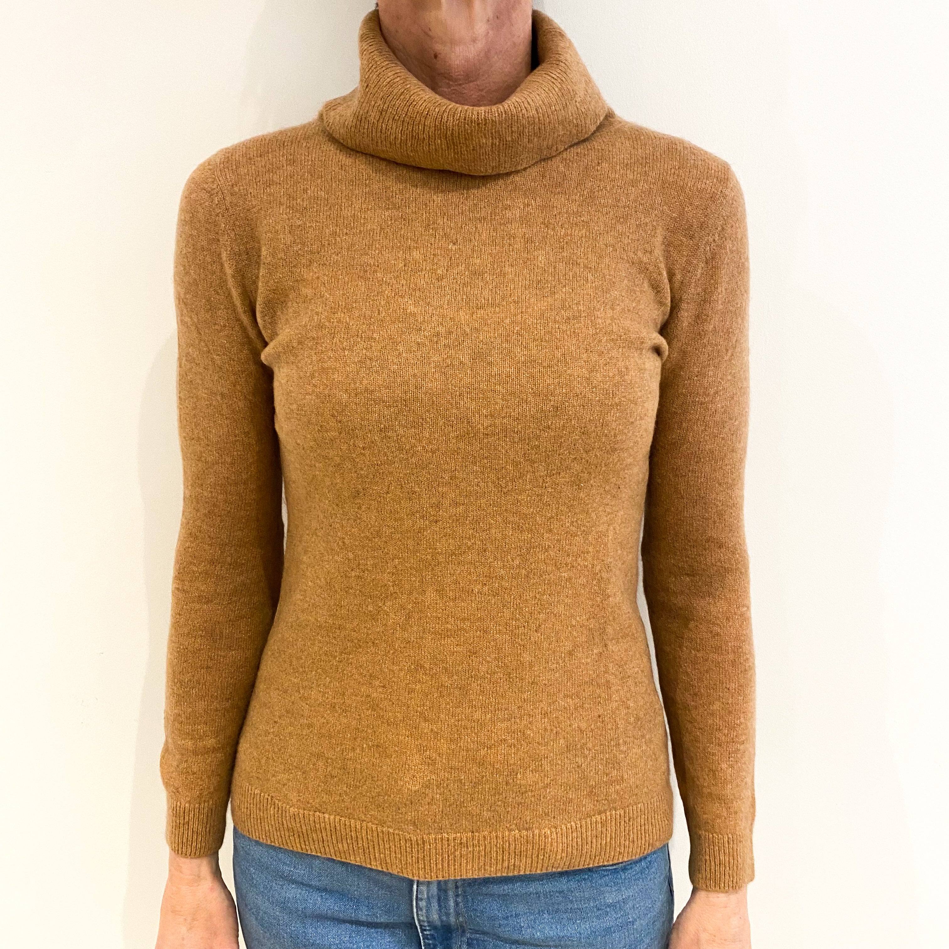 Sand Beige Cashmere Polo Neck Jumper Small
